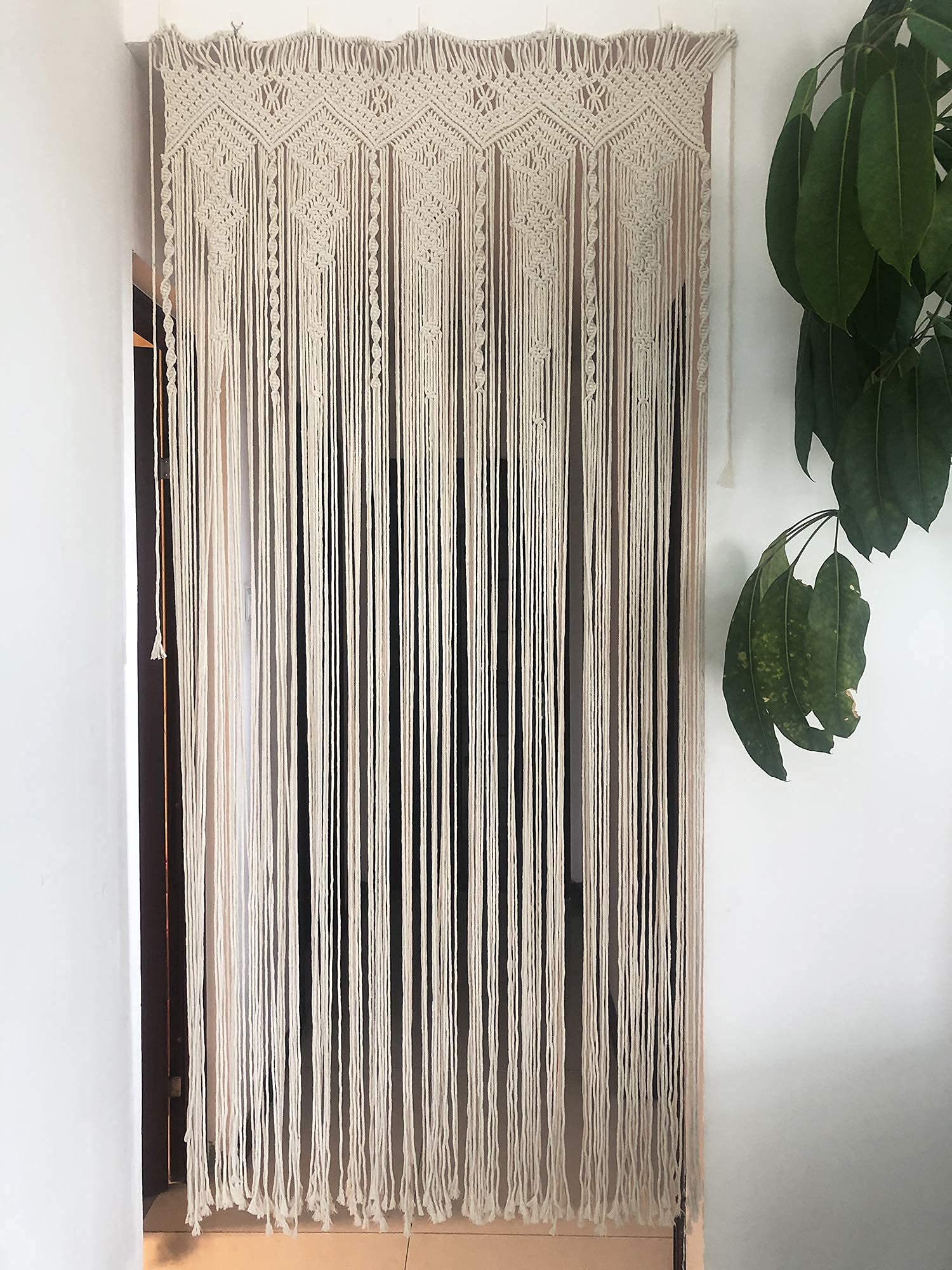 Rideaux bohème en macramé pour chambre à coucher, fenêtre, porte, décoration bohème, ivoire/naturel, 88,9 cm de large x 208,3 cm de long