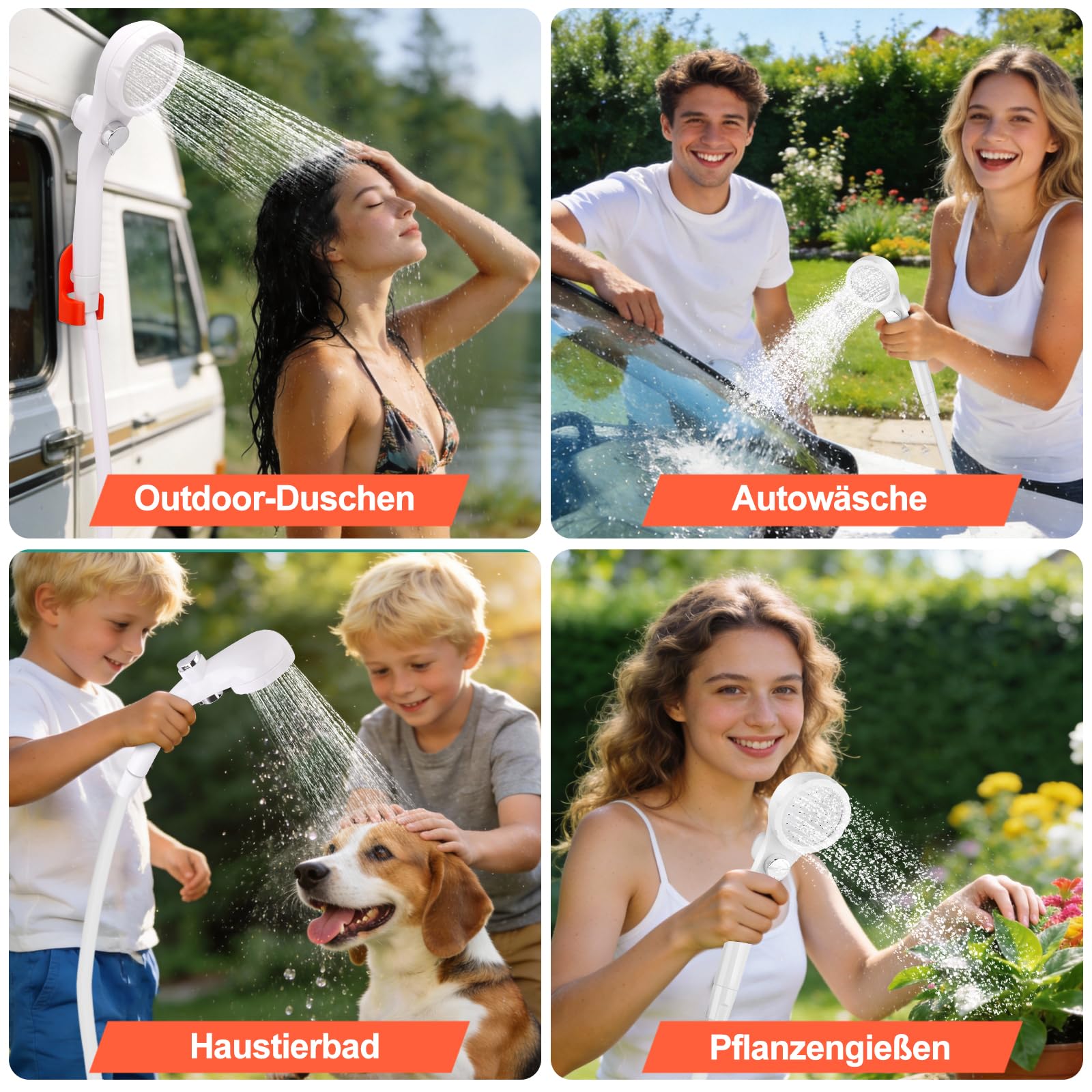 B013 Portable Camping Dusche mit 7800mAh Akku, USB-C, 3-Stufen Duschkopf & leiser Pumpe – Wasserdicht mit LED Temperaturanzeige für Vanlife, Outdoor Reise, Strand & Haustier