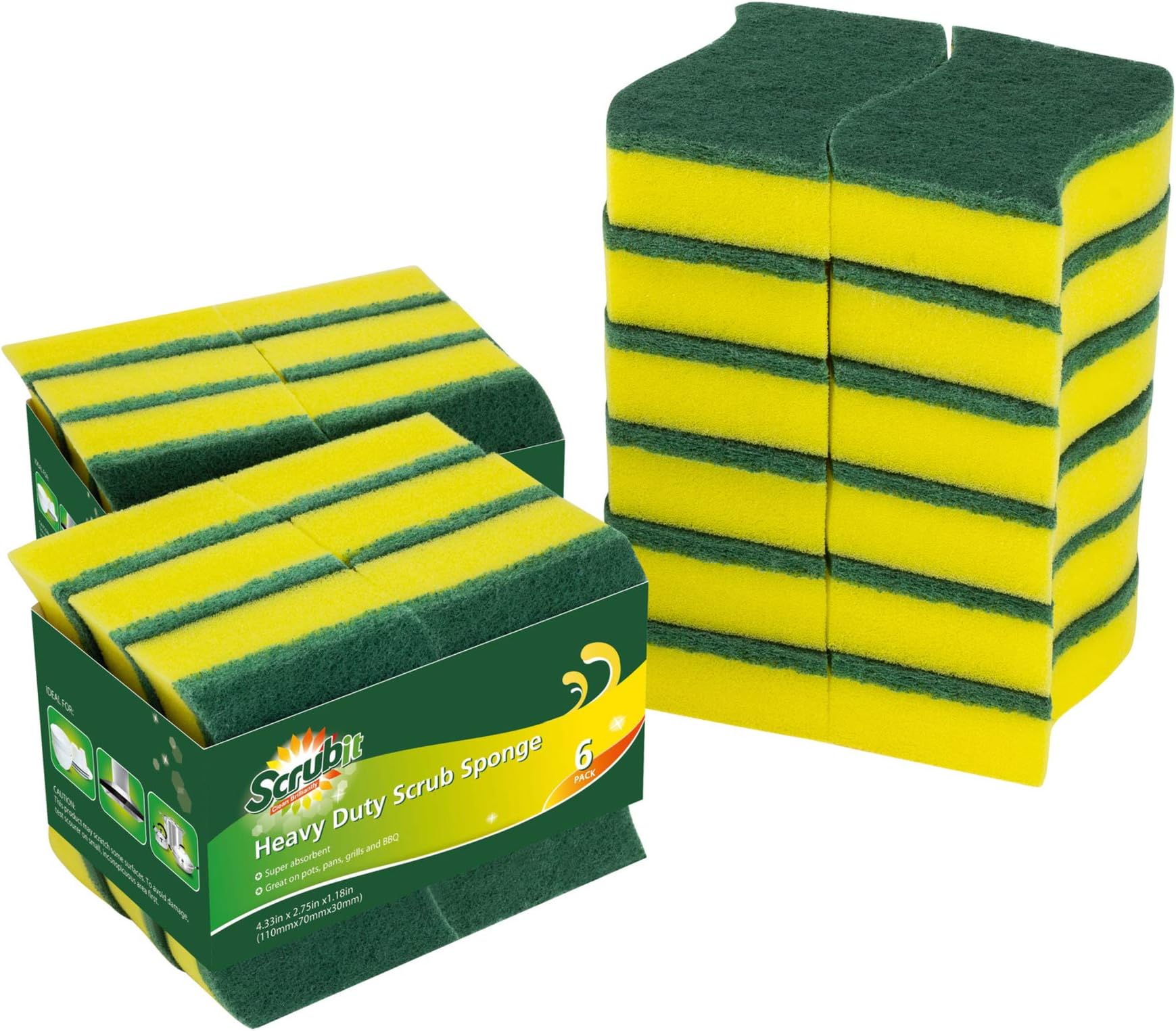 (24 Pack) Heavy Duty Scrub Sponges by SCRUBIT Kitchen