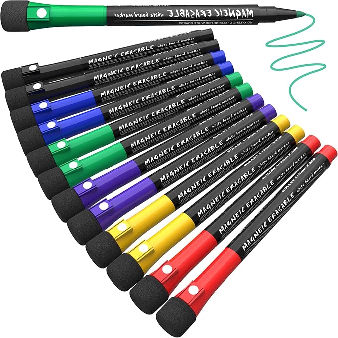 Dry Erase Markers Fine, White Board Markers Dry Erase Marker with Eraser Cap, Low Odor