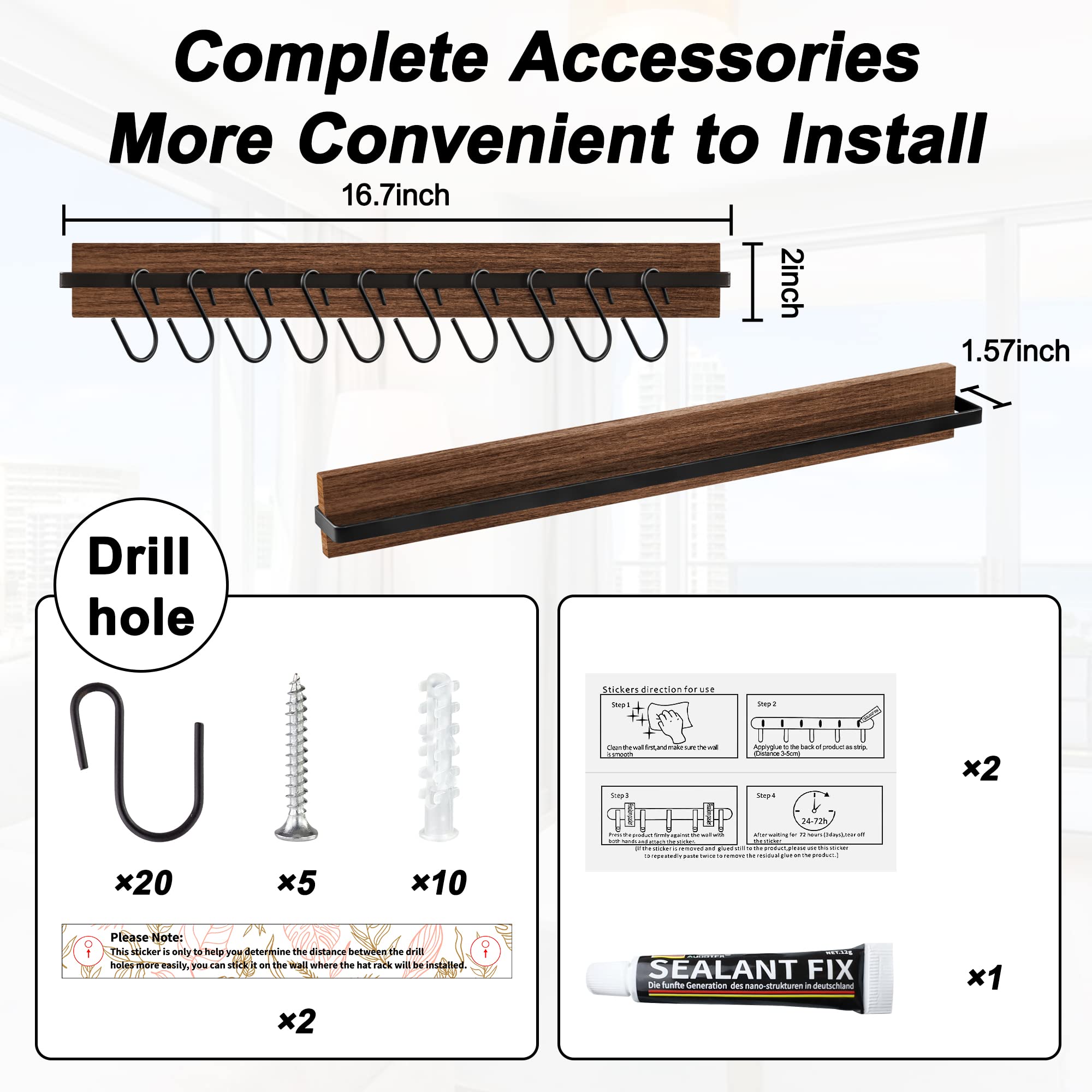 Mkono Porta-cappelli da parete, organizer per 20 cappelli da baseball, ganci moderni in metallo per armadio, supporto per cappellini a sfera, organizer per camera da letto, ingresso, armadio, set da