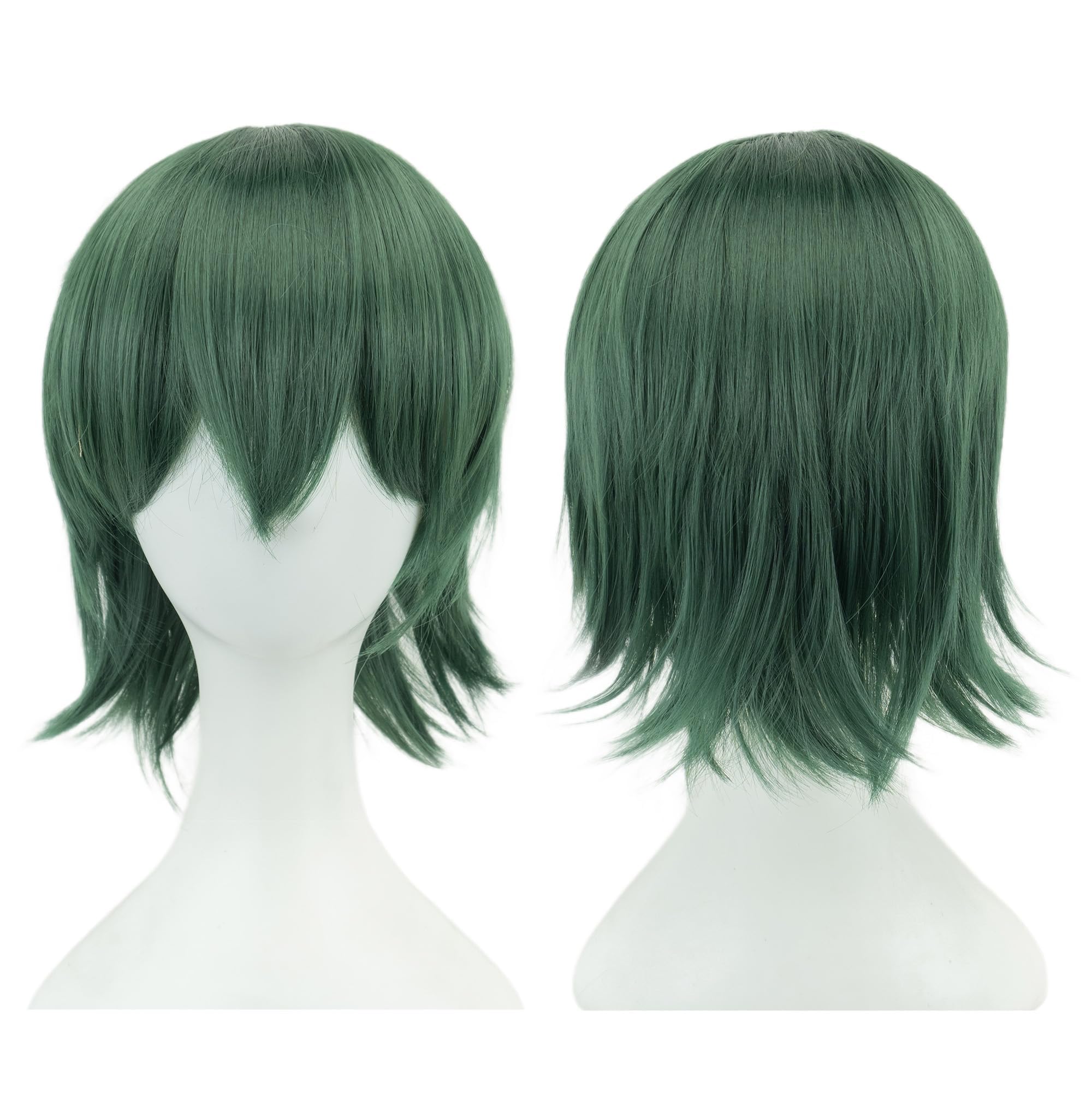 IMISSU Unisex Short Hair Party Wig with Bangs Halloween Costume Wigs (Dark Green)