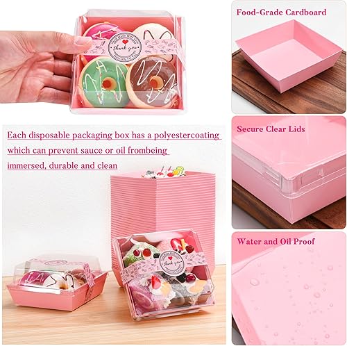 Miniatura 4 de Cajas de papel para embutidos con tapas transparentes y calcomanías, 50 juegos de recipientes cuadrados desechables de 4 pulgadas, cajas de