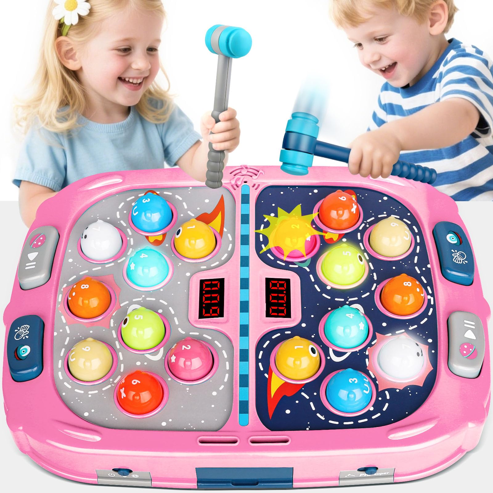WAYKEE Whack Game Mole,Toy Gift for 3-12 Year Old Kid Boys Girls | Early Learning Educational Toys for Ages 3-4 5-7 8-12 Boys Girls with 2 Hammers,Sound & Light,Perfect Present for Kids