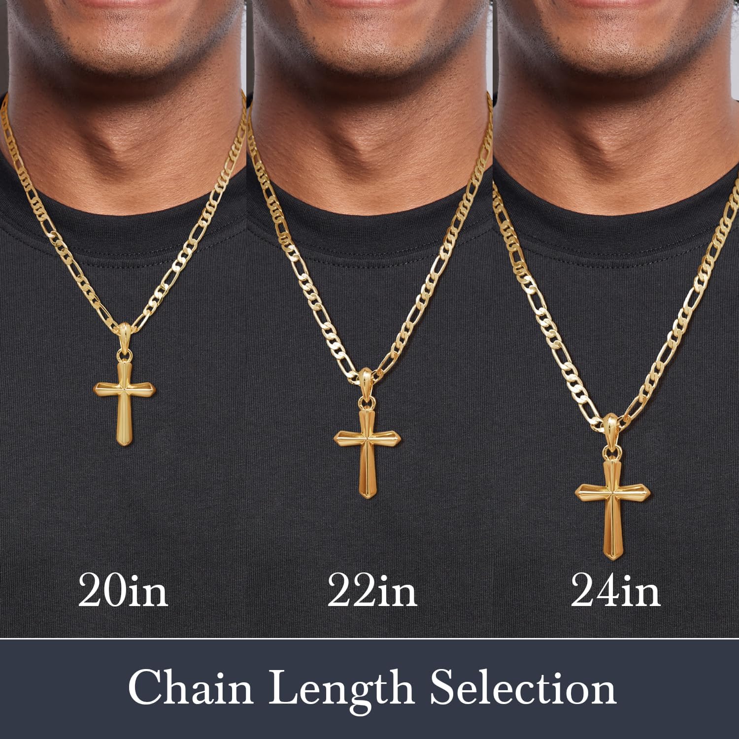 Mens Cross Necklaces 14K Gold Cross Necklace for Men Gold Crosses Necklaces for Men Figaro Chain with Smooth Surface Crosses Chain Pendant Necklace for Mens - Image 6