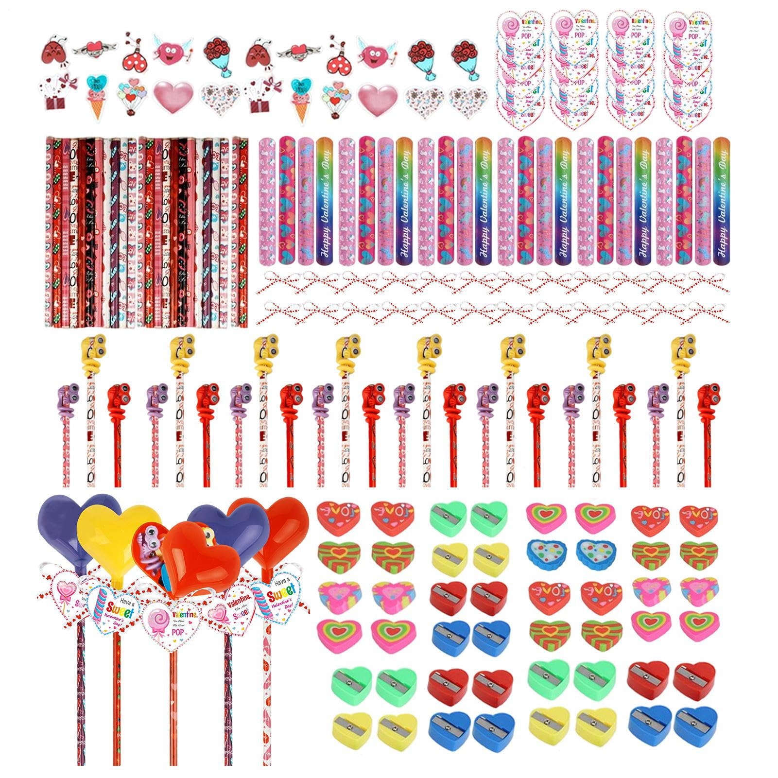 Valentinstag-Büroartikel Set - mit Aufklebern, Karten, Bleistifte und Radiergummis | Valentinstag Pakete für Kinder - für Mädchen Studenten Home School Klassenzimmer Büro Party Favors