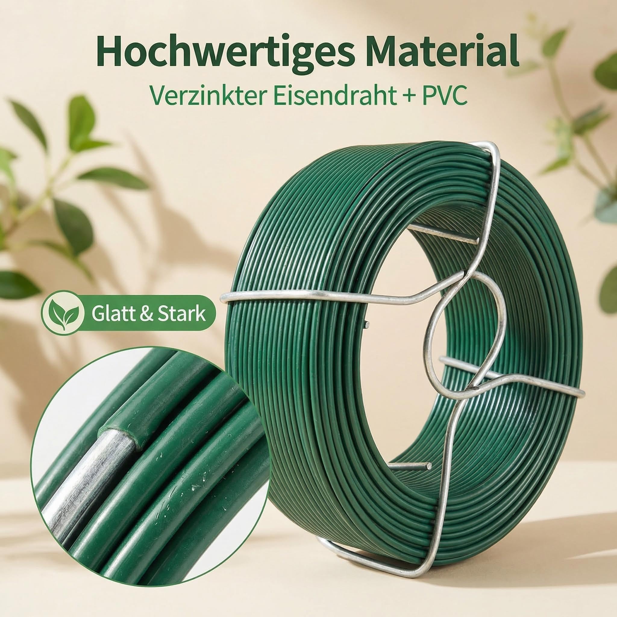 Amagabeli Alambre de Hierro Plastificado Ø0.95mm x 50m, 6 Rollos de Cable Revestido para Jardín y Cercados, Inoxidable de PVC Verde