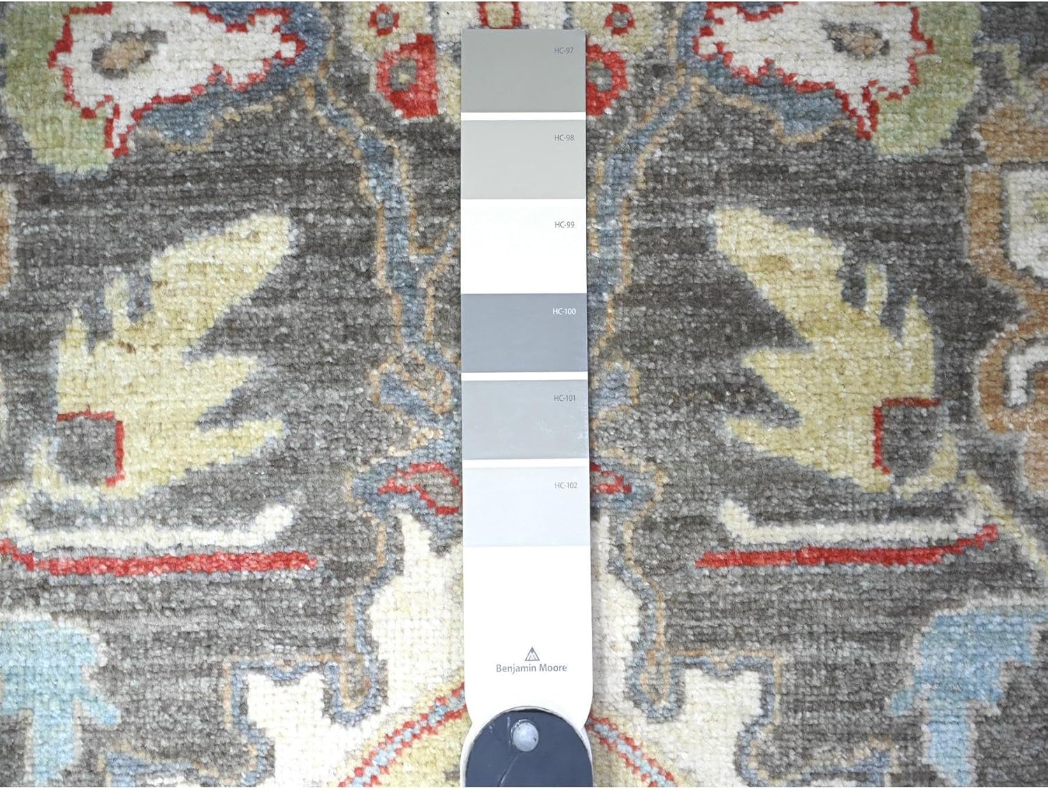 Hand Knotted Pure Wool Peshawar Runner Rug, Jet Gray, 2'8"x11'10", Vegetable Dyes, Dense Weave, Oriental Style