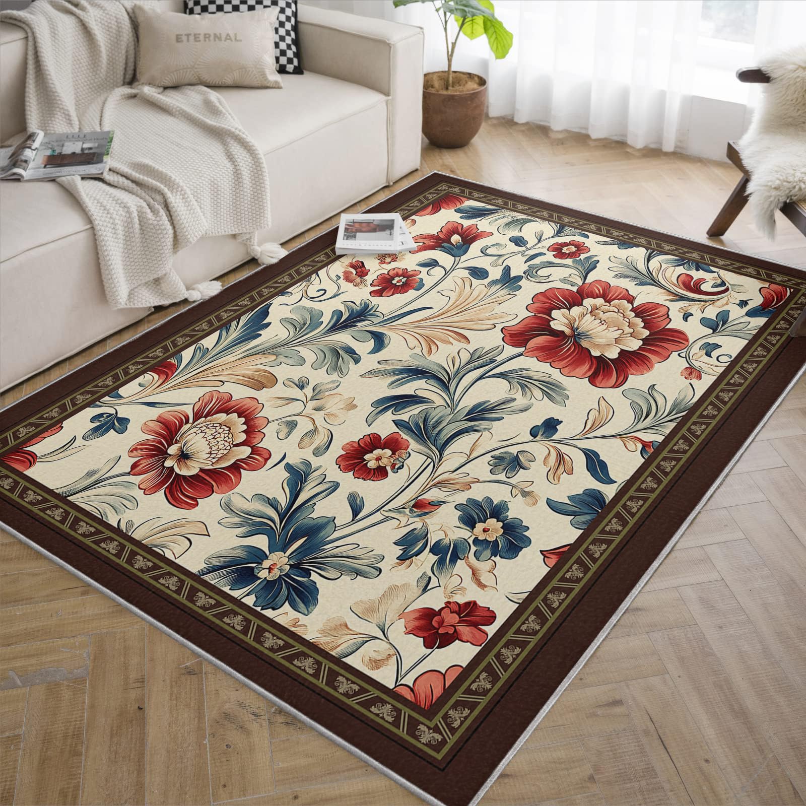 Brązowe obramowanie 15 cm x 25 cm dywany do salonu luksusowy ogród kwiatowy wzór niskie runo dywan do sali konferencyjnej patio przytulny wystrój podłogi zmywalny