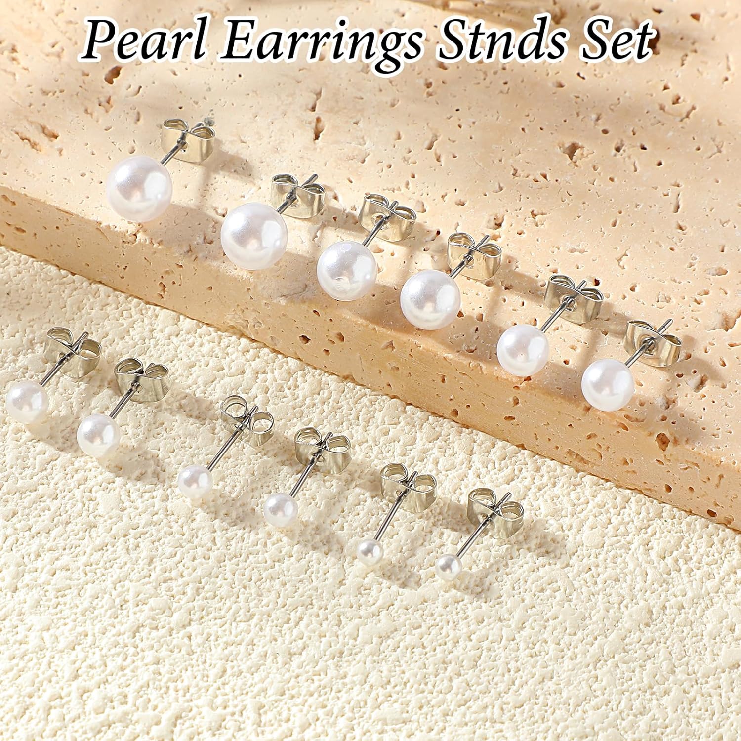 6 Pairs Pearl Earrings Studs, Stainless Steel Studs 3-8mm Pearl Stud for Women Adult Birthday Valentine's Day Women's Jewelry Gifts - Image 4