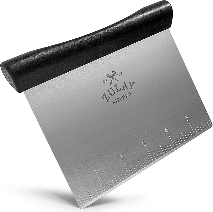 Zulay Premium Multi-purpose Stainless Steel Bench Scraper & Chopper, Easy to Read Etched Markings for Perfect Cuts, Quick & Easy Multi-use Dough Scraper, Dough Cutter & Pastry Scraper (Black)
