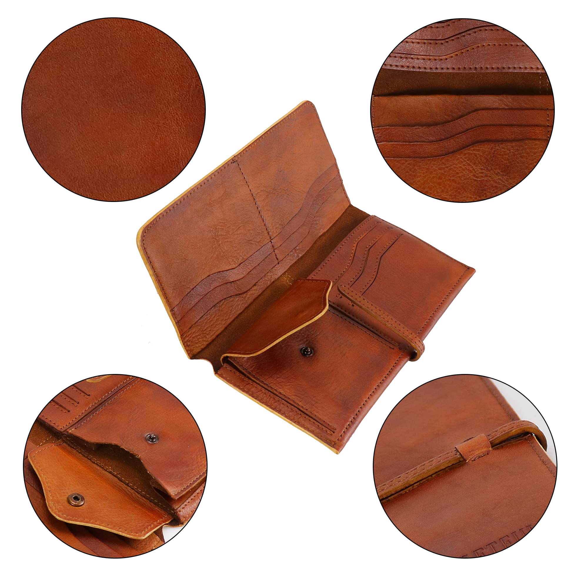 LETEULO Geldbörse Damen Echt Leder Gross Geldbeute Karten Organizer Geldbeutel Lang Portemonnaie Frauen Portmonee Damen Brieftaschen Braun