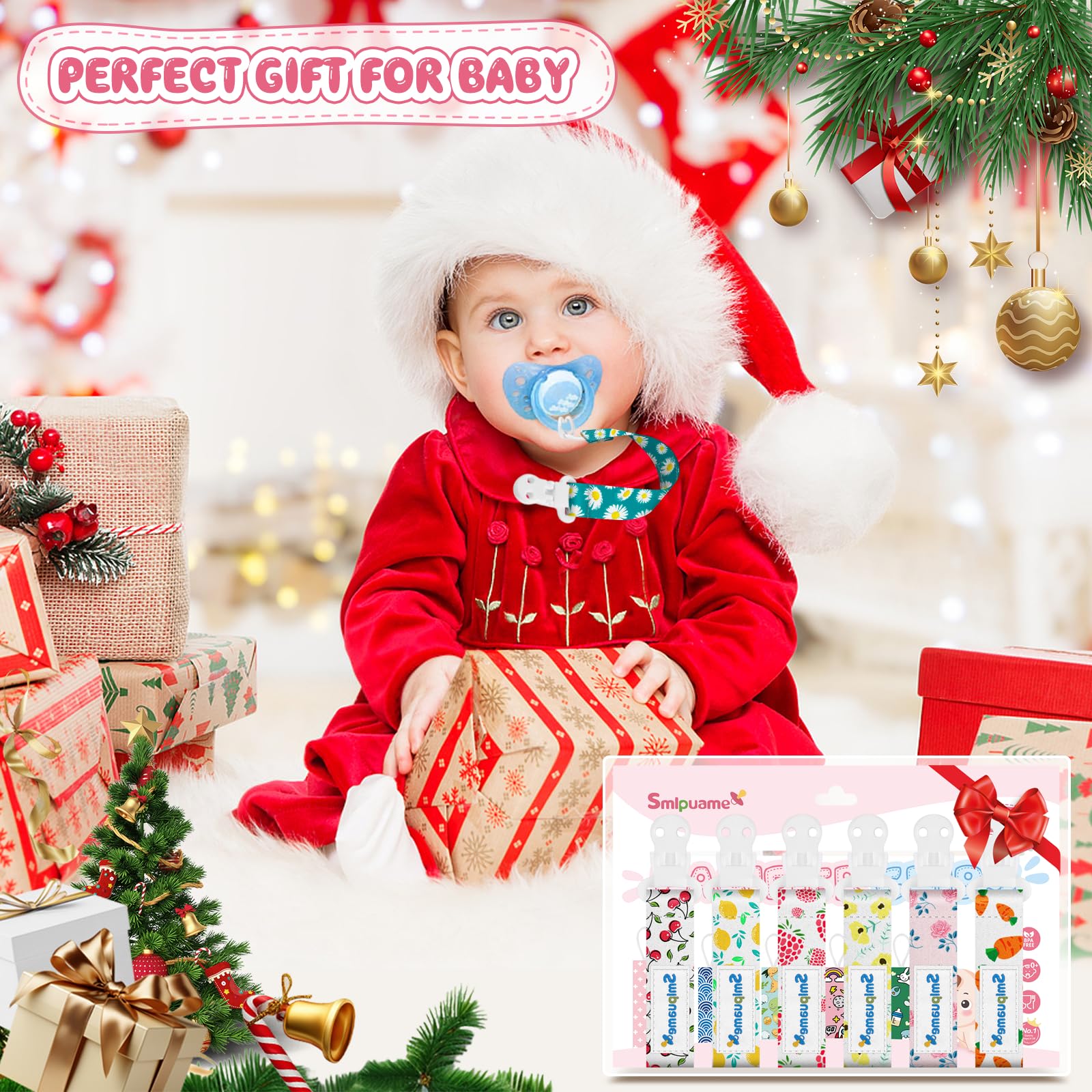 Smlpuame Dummy Clips Girl,6 Pack BPA Free Soother Chain,Pacifier Holder Clips for Teether Toy,Baby Dummy Strap Clip Universal Design Fit All Pacifiers Baby Teething Toys,Newborn Baby Shower(Fruit) — view 7