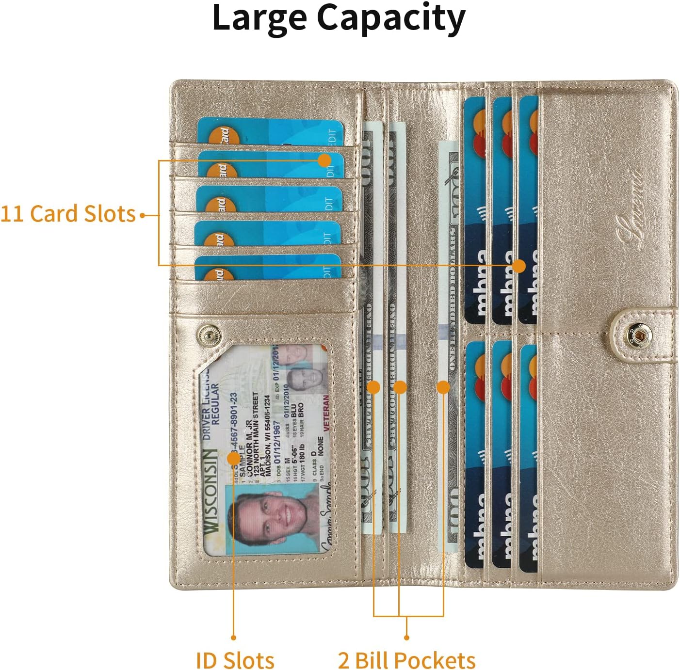 Lavemi Ultra Slim Thin Leather Women Wallet RFID Blocking Credit Card Holder Bifold Long Ladies Billfold - Image 5