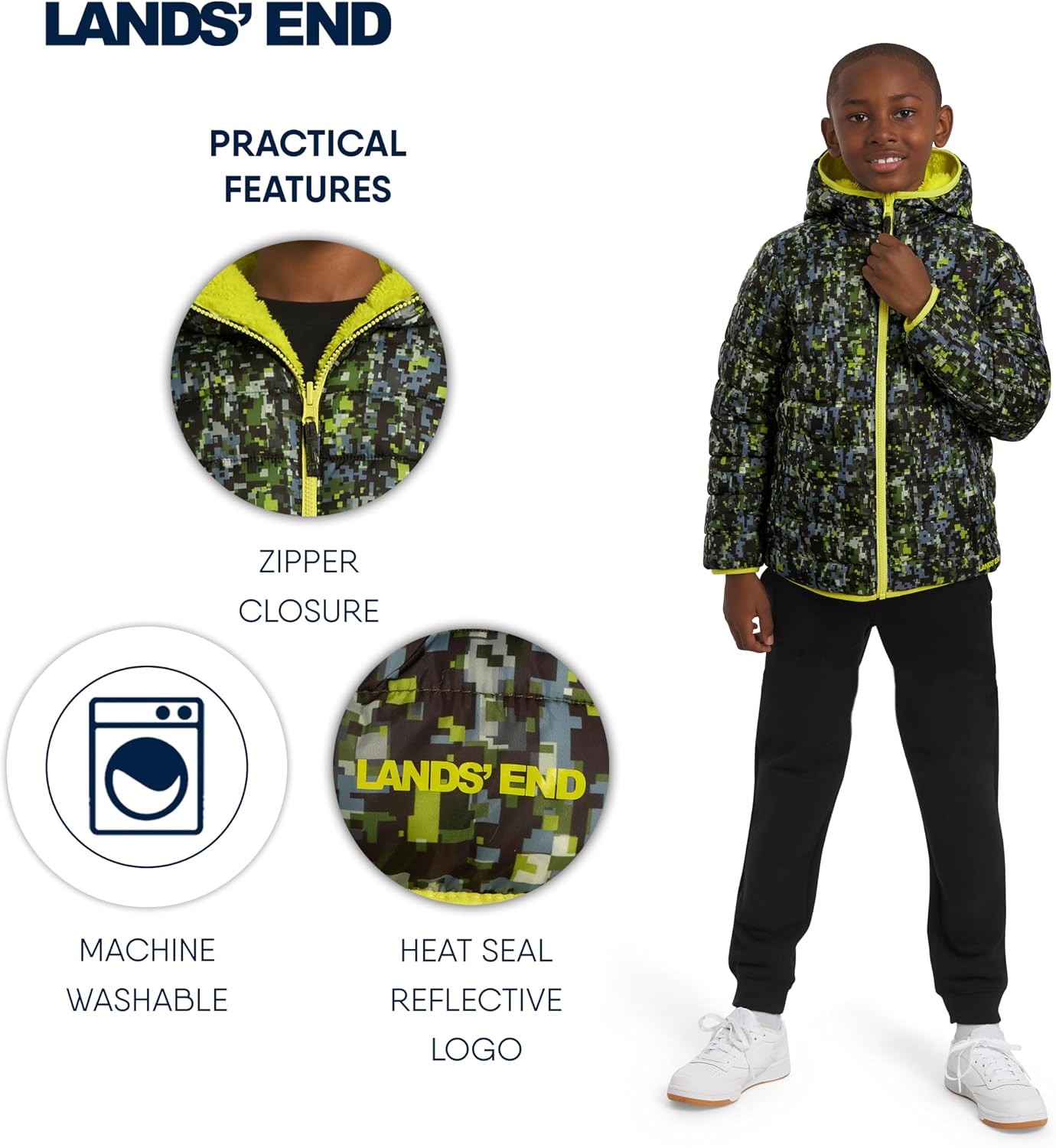 Lands' End Boys Reversible Faux Sherpa Lined Insulated Puffer Jacket
