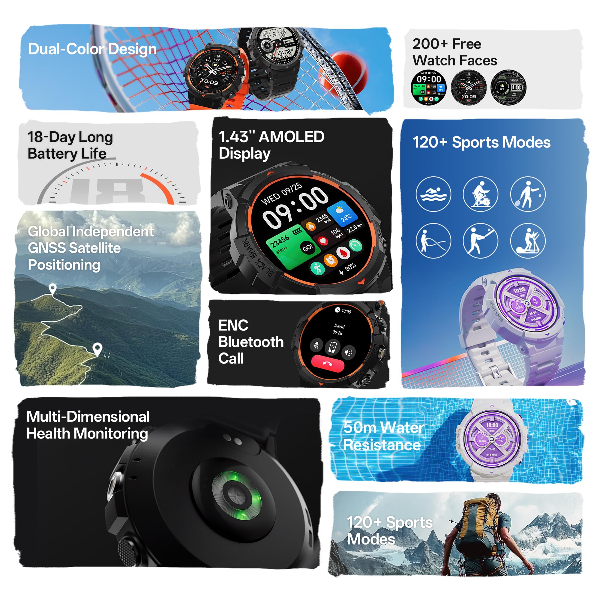 Black Shark GS3 Sport Smartwatch, Display AMOLED 1,43