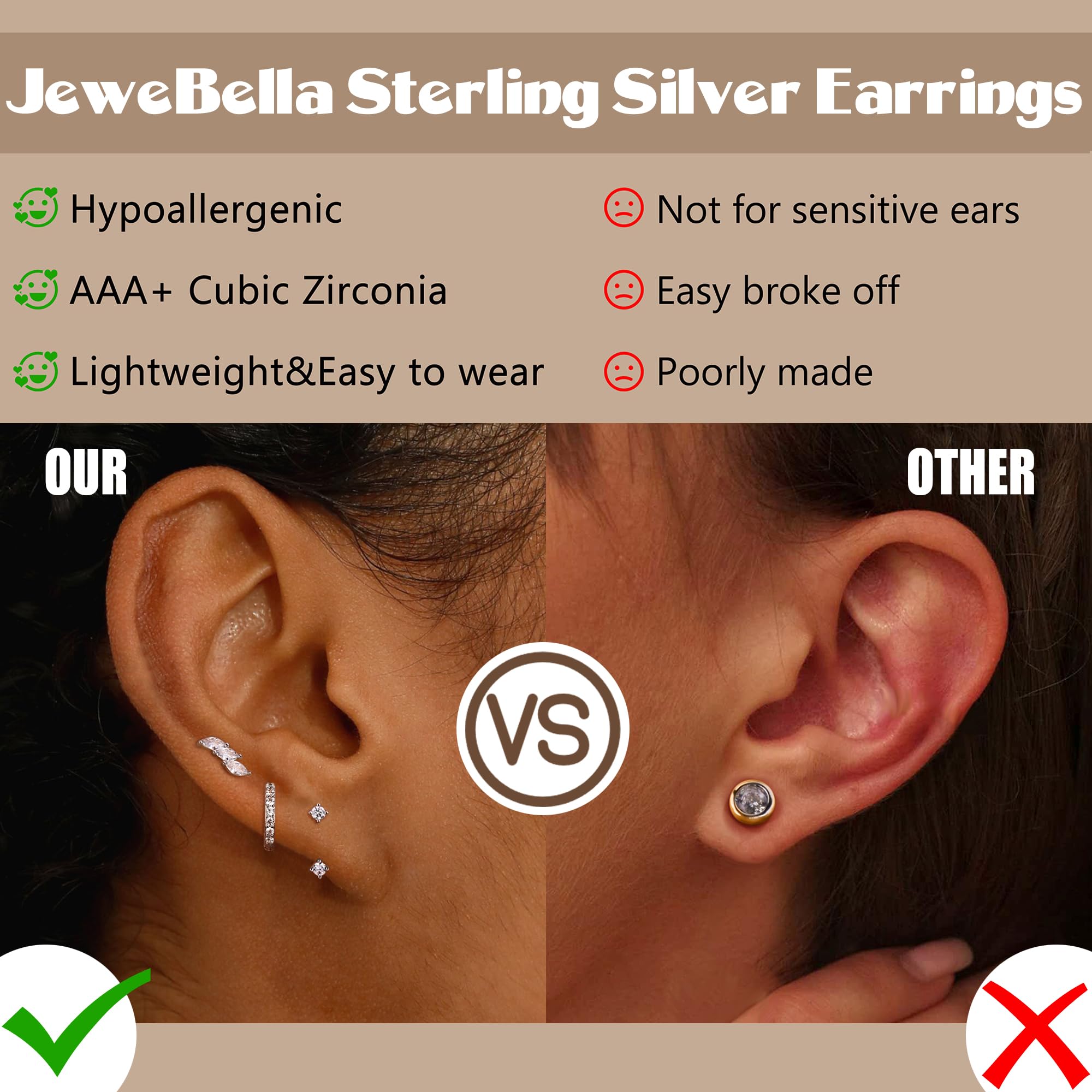 WBDWWTD DZBERHX 3 Paar Ohrstecker-Creolen-Set aus Sterlingsilber für Damen, 14 Karat vergoldete Ohrringe, stapelbar, zierliche kleine Creolen-Ohrstecker-Sets für mehrere Piercings