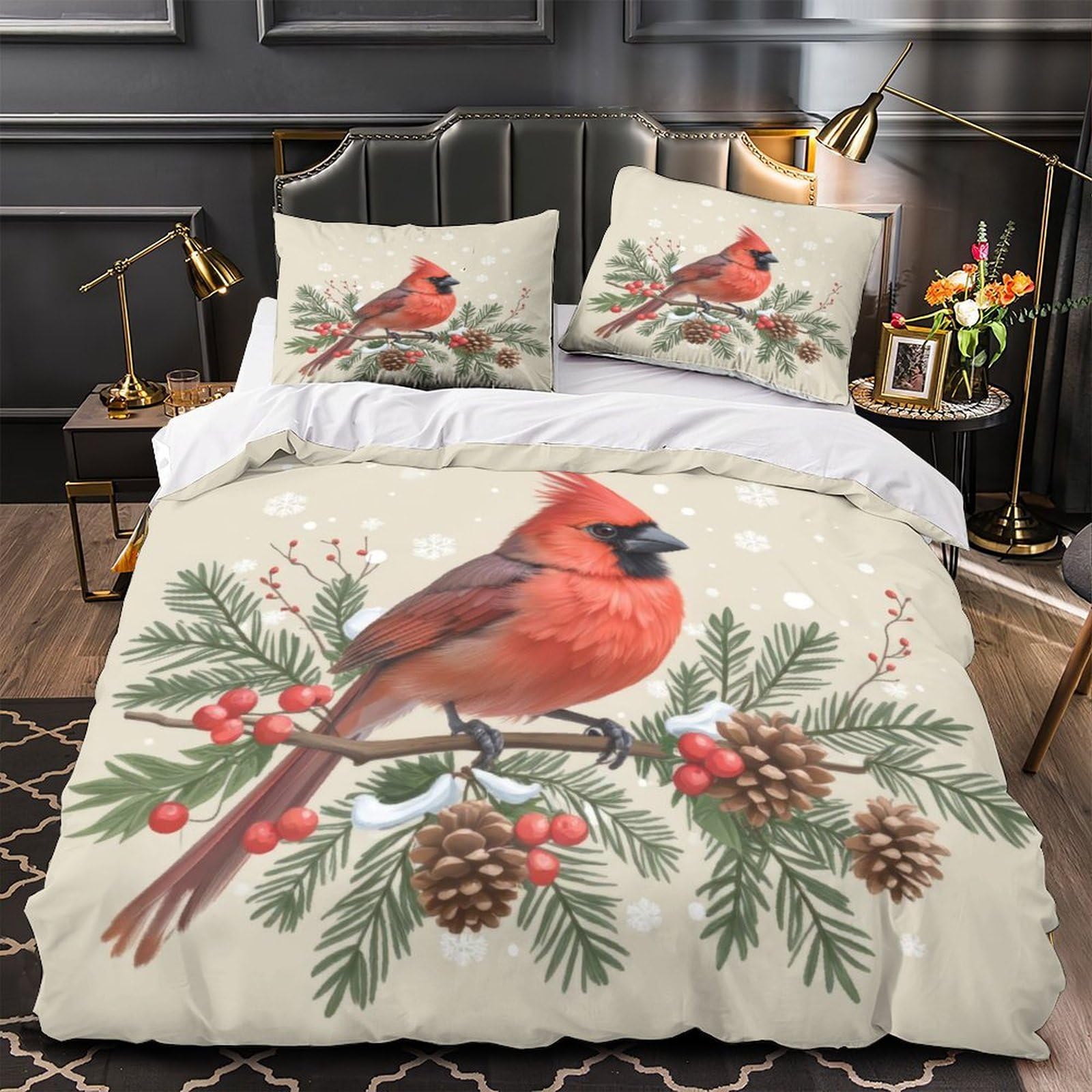 Housse de couette oiseaux rouges en microfibre douce et durable