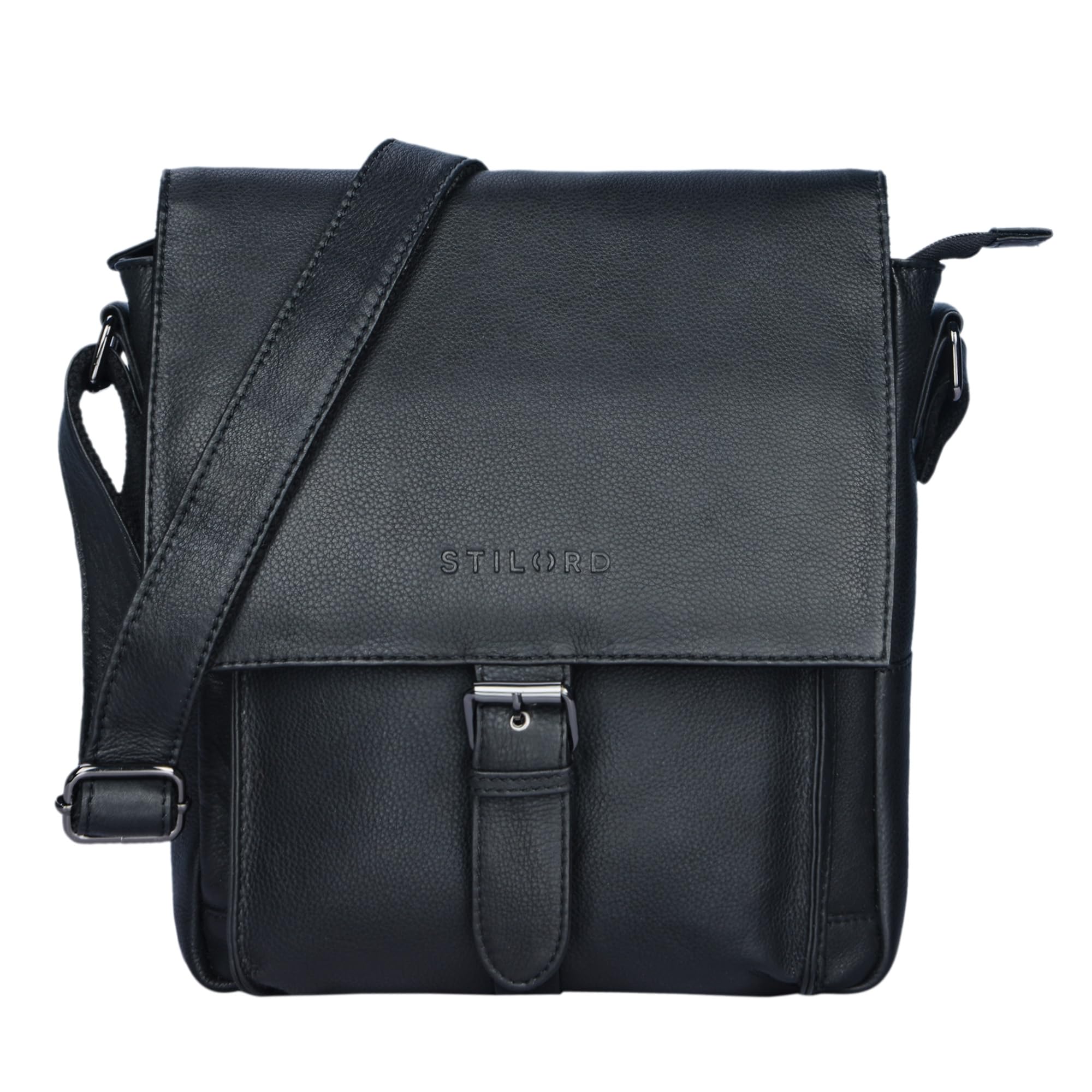 STILORD Matthias Heren Schoudertas Leren Vintage Boodschappentas 10,1 inch schoudertas klein schoudertasje echt rundleer Kleur:cognac - donkerbruin