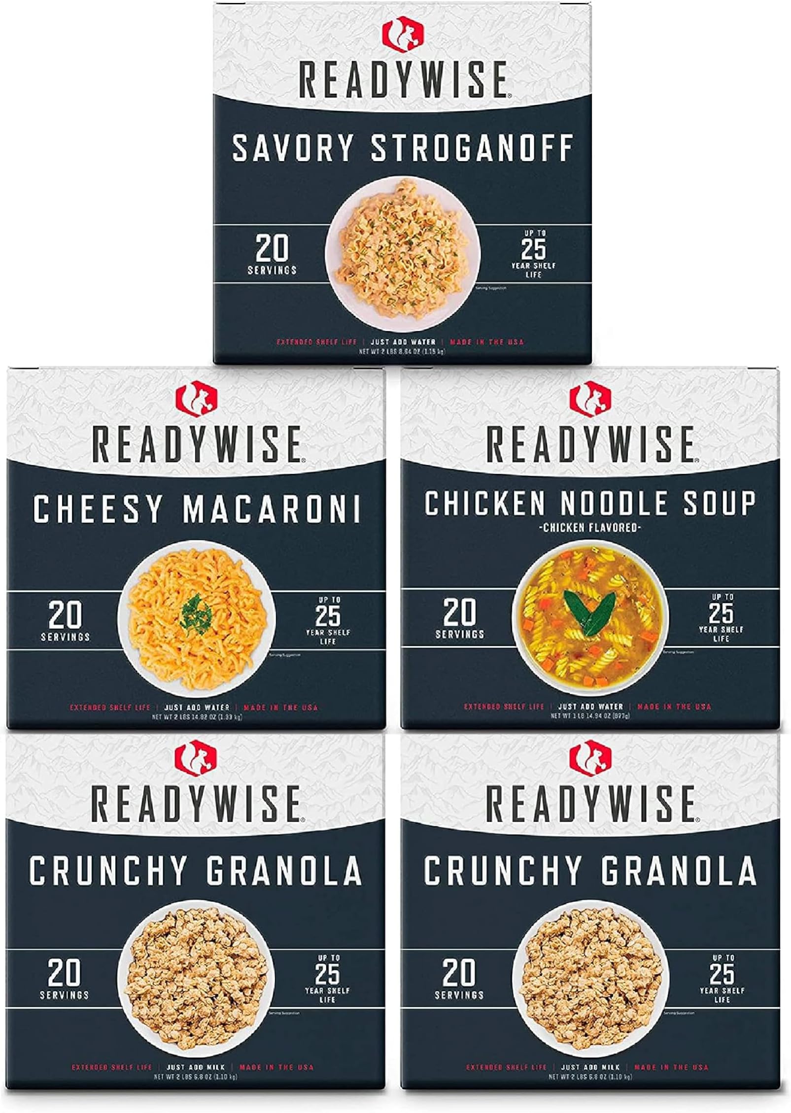 READYWISE - Breakfast & Entrée Box Kit, 100 Servings, 5 Boxes, Freeze Dried Food, MRE, Emergency Kit, for Hiking, Camping Essentials, Hurricane Preparedness Items, & Food Storage, 25-Year Shelf Life
