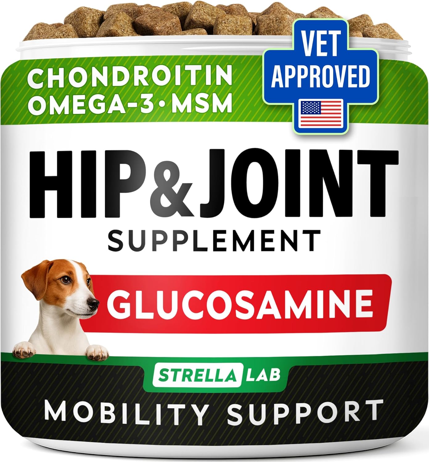 STRELLALAB Hip & Joint Glucosamine for Dogs - Bacon Flavor 120 Ct