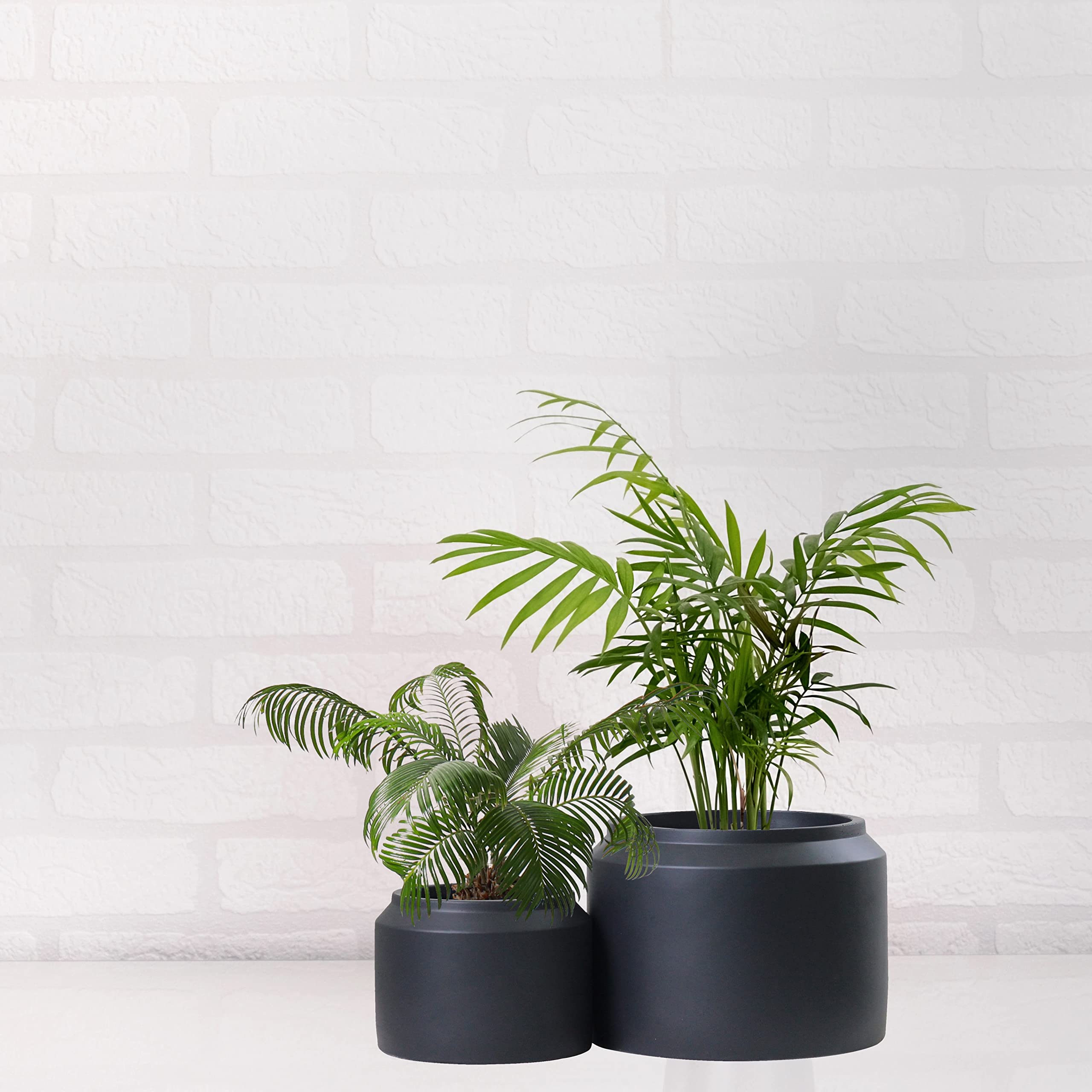 Olly & Rose Porto, set di 2 vasi in ceramica nera opaca, per interni ed esterni, colore nero opaco