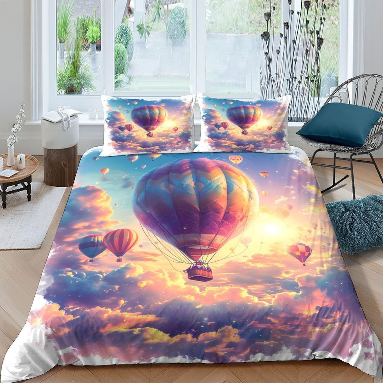 Ctjqhvkz Style-6 3D Printed Sunset Balloon Fitted Sheet Microfiber Soft Anti-Slip Sky Clouds Mattress Cover Bedroom Decor Washable Single（135X200cm）