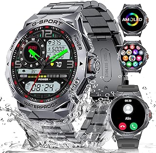 DREMAC Smart Watch for Men-1.43’’ AMOLED Display/50 Days Battery Military Smart Watch(Answer/Make Call),123 Sport Modes/IP68 Waterproof Fitness Watch with Heart Rate/Sleep Monitor for iOS Android