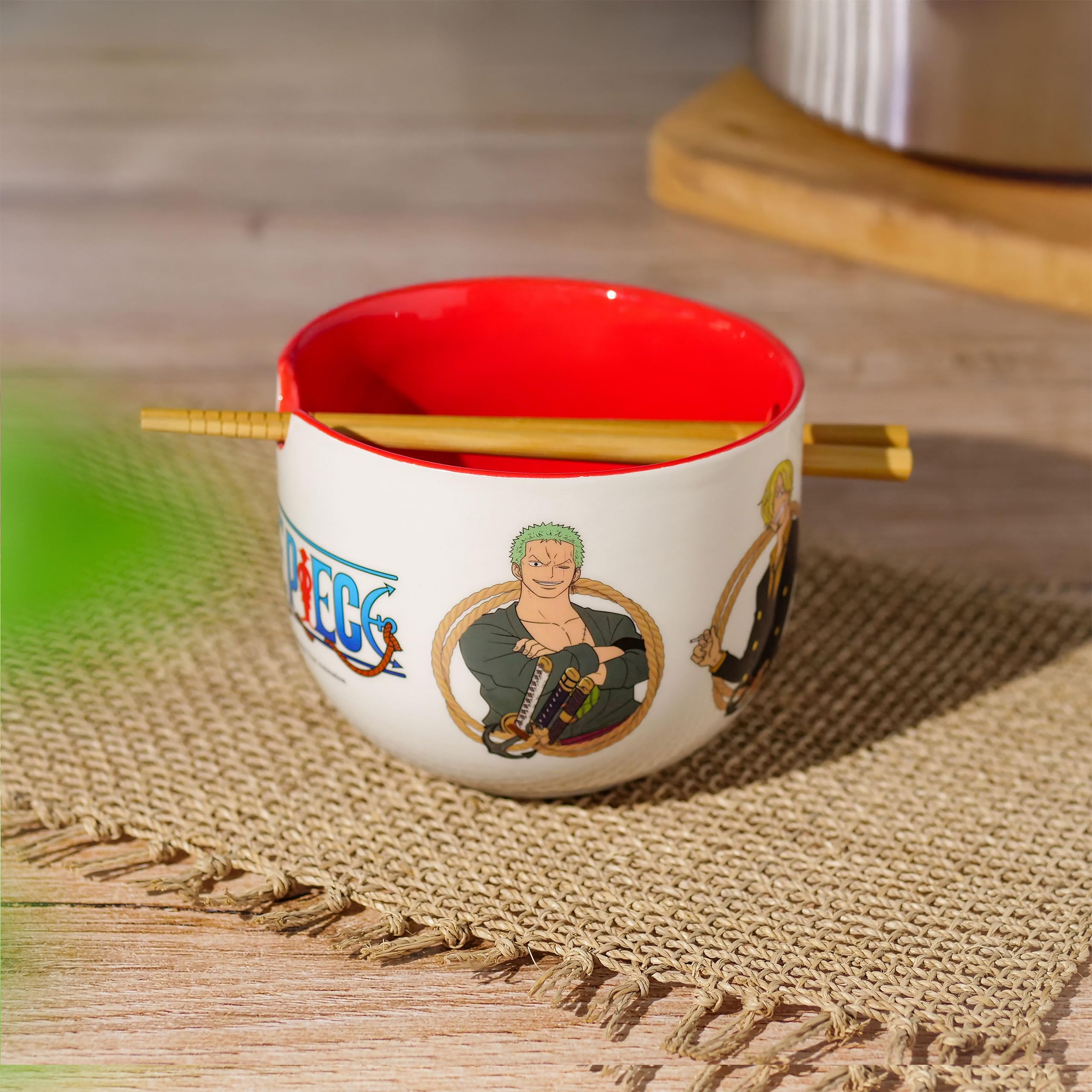 Elbenwald - One Piece - Monkey D. Luffy Ramen - Cuenco con palillos (500 ml, cerámica), color blanco