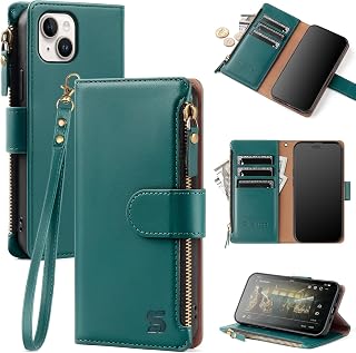 Shieldtop for iPhone 15 Plus Wallet Case with Card Holder,Blue Green