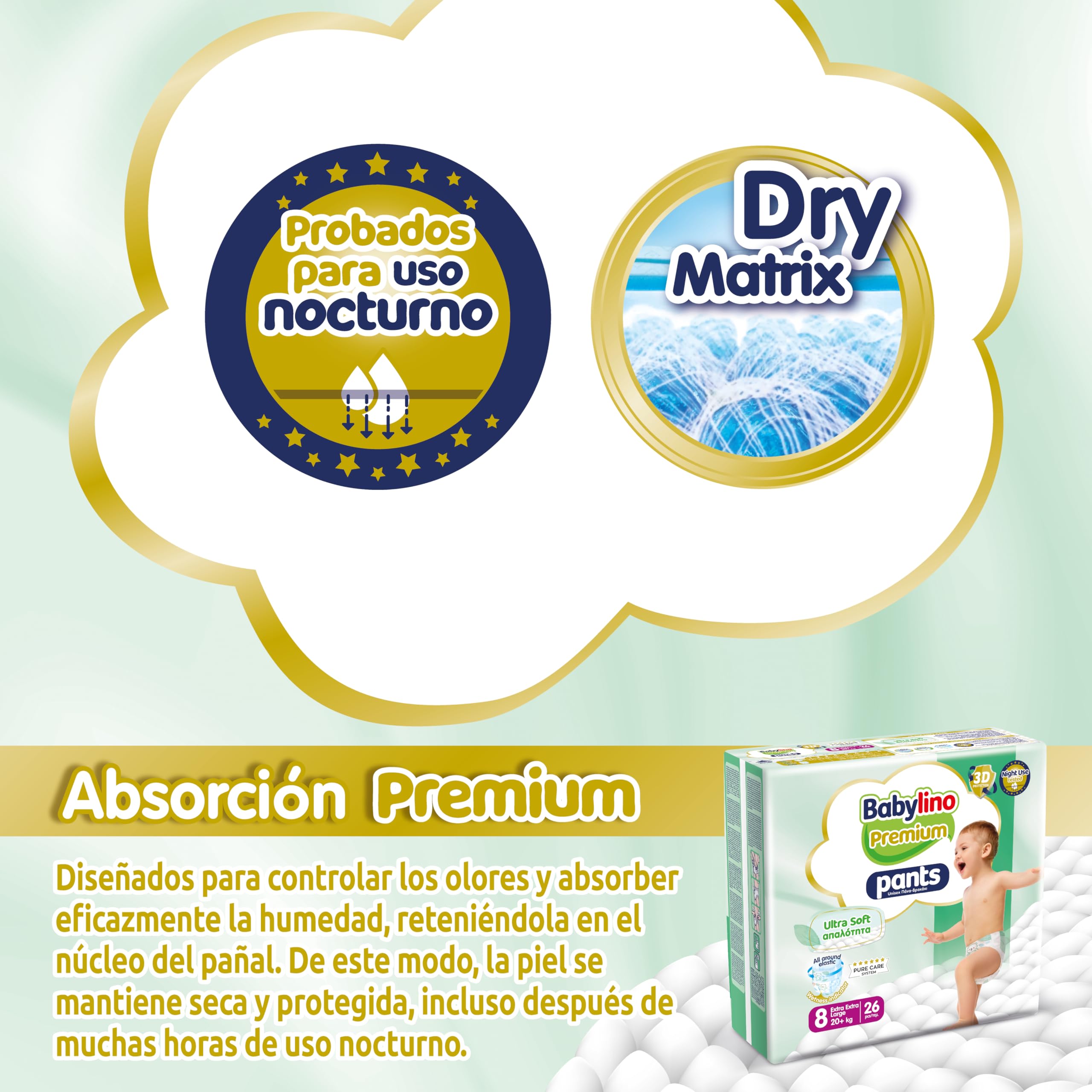 Babylino Premium Pants, Pañal Braguita Talla 8 con filtro Ultra Soft, XXL (20 + kg), 104 unidades