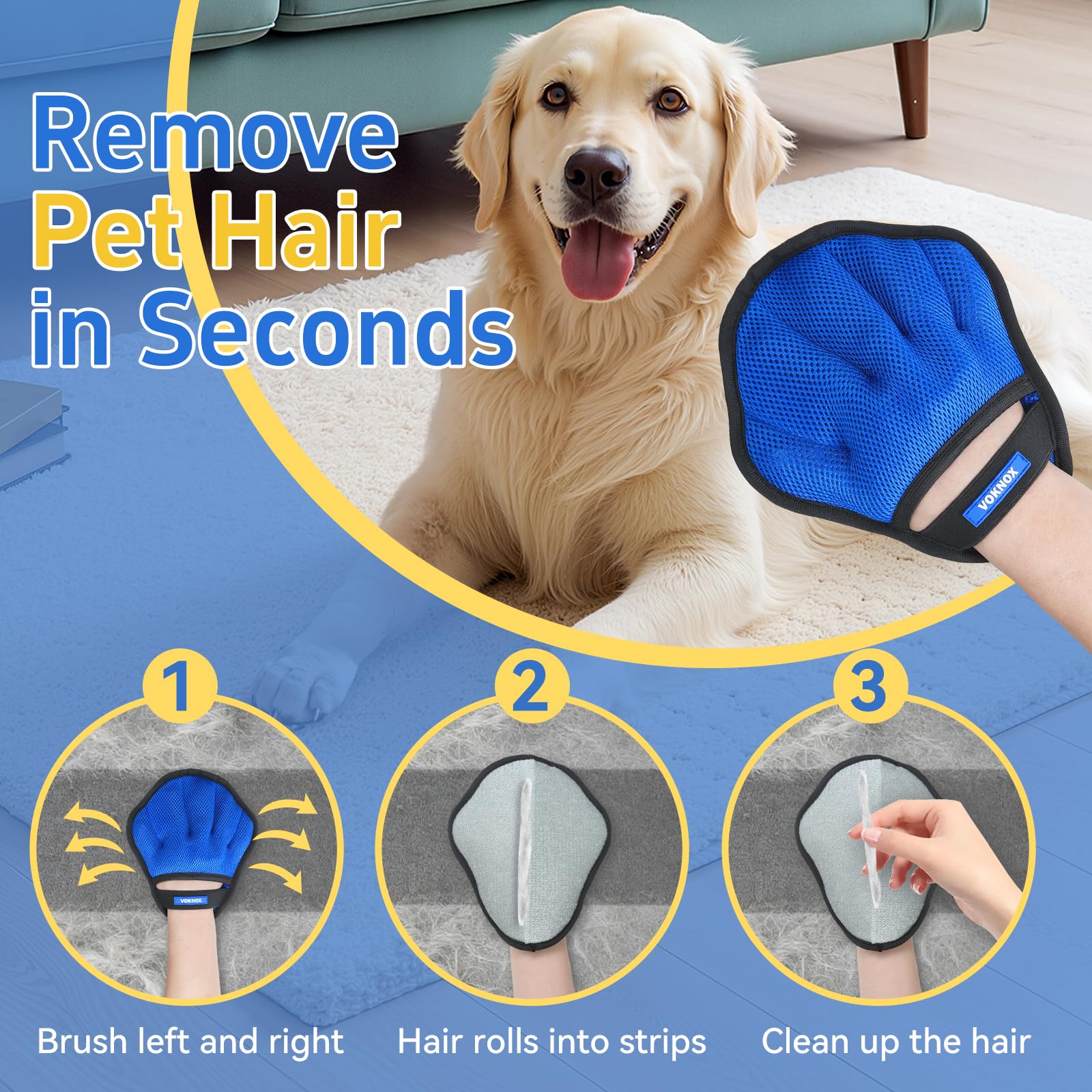 Pet Hair Removal Glove for Dogs & Cats, Electrostatic Five-Finger Hair Remover for Furniture, Couch, Carpet & Car Seat, Reusable Washable Pet Fur Cleaning Tool, Not for Grooming (1 PCS) - image 2