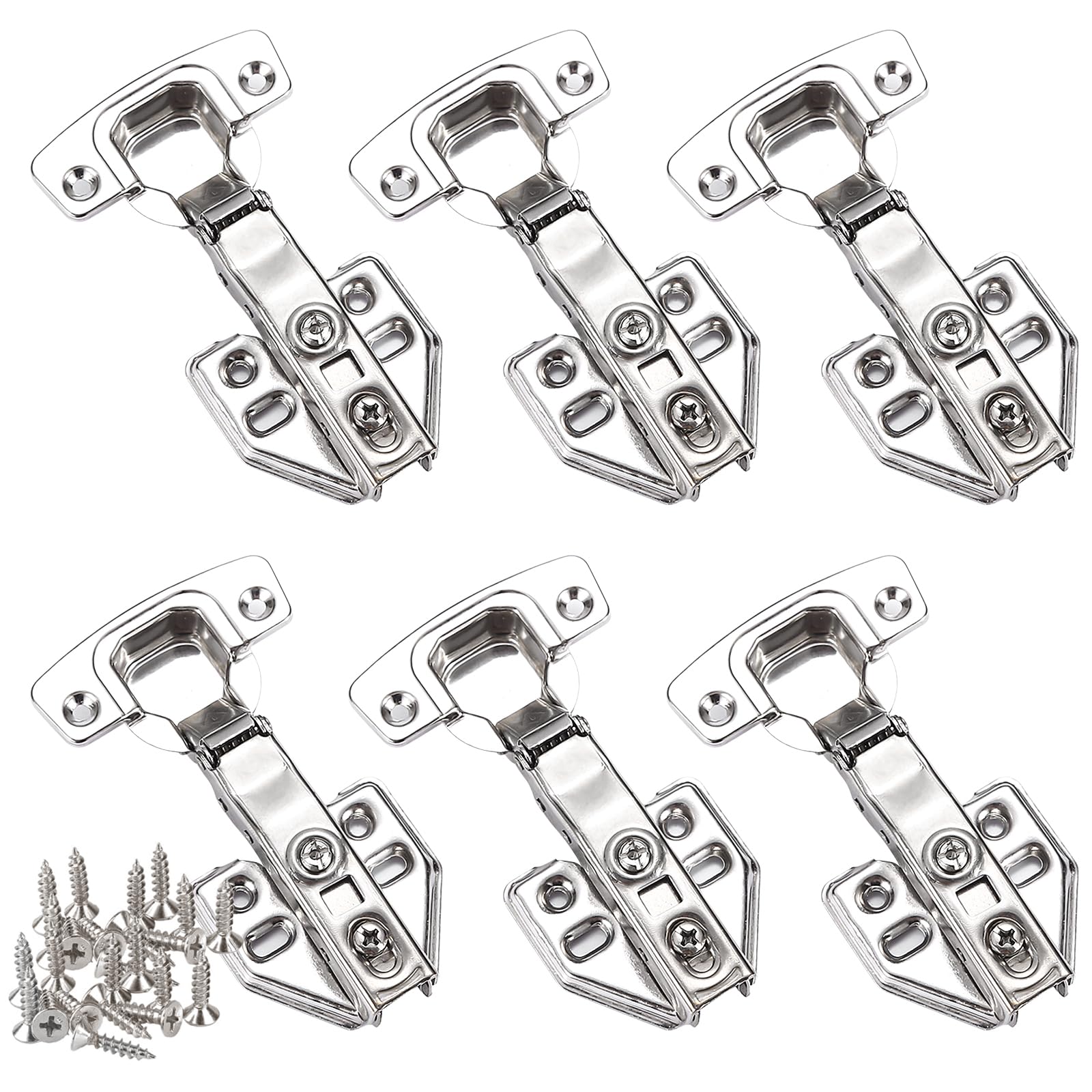 6 Stück Scharniere für Schranktüren Soft-Close 35 mm Eckanschlag 110°, Höhe-Distanz 1,2 mm mit Soft-Close Topfscharnier mit integriertem Dämpfer, Schranktüren, Küchenschränke, Möbel