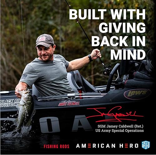 Miniatura 6 de Lew's American Hero - Caña de pescar giratoria de nivel 1, HM50 en blanco de grafito con guías de acero inoxidable, asas de EVA de agarre dividido,