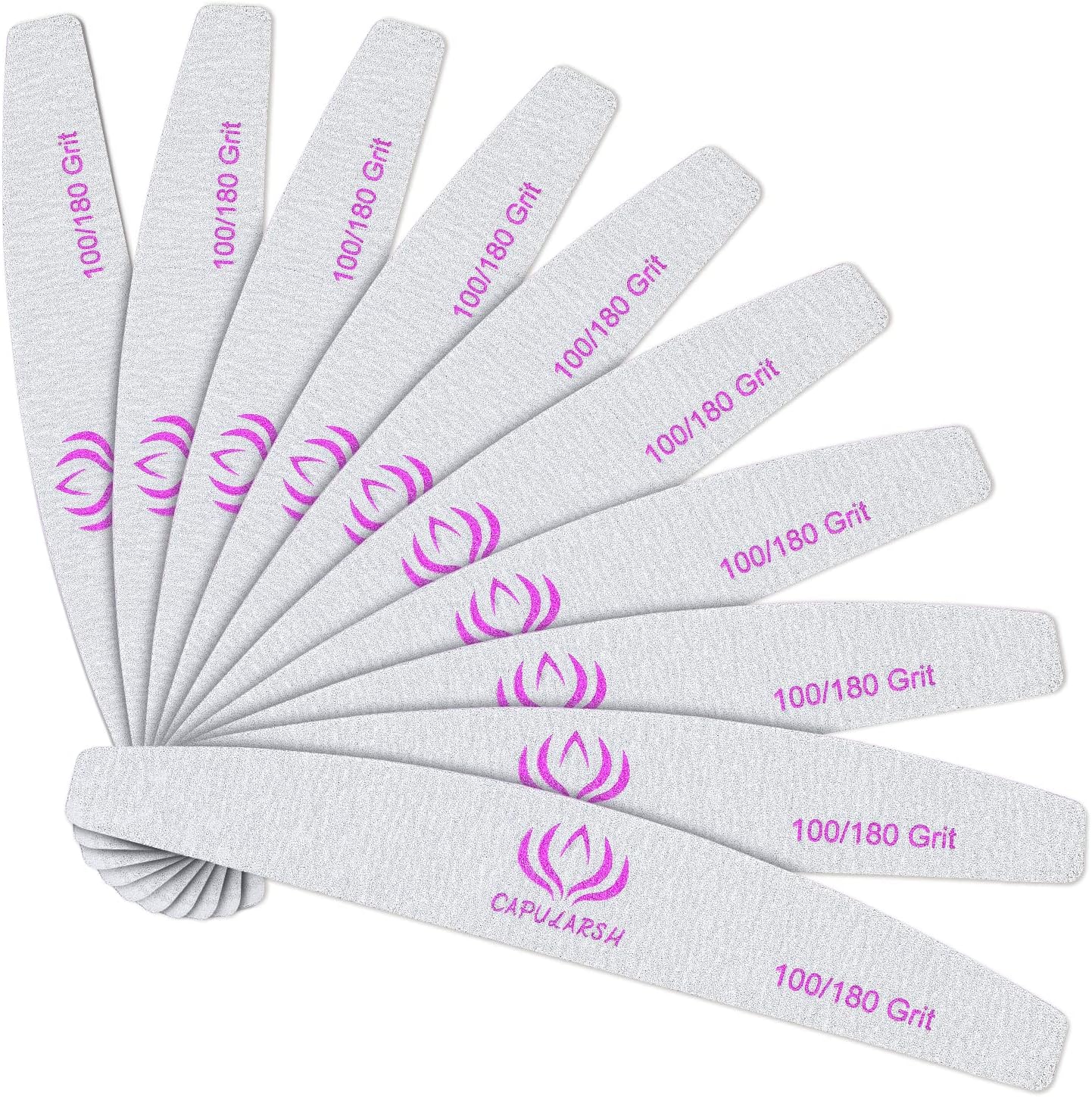 Nail File for Acrylic Nail, 100/180 Grit Capularsh Professional Double Sided Emery Boards, Upgraded Material Durable Washable Nail File, Manicure Tool for Dip Flase Natural Nail Home Salon (10 Pcs)