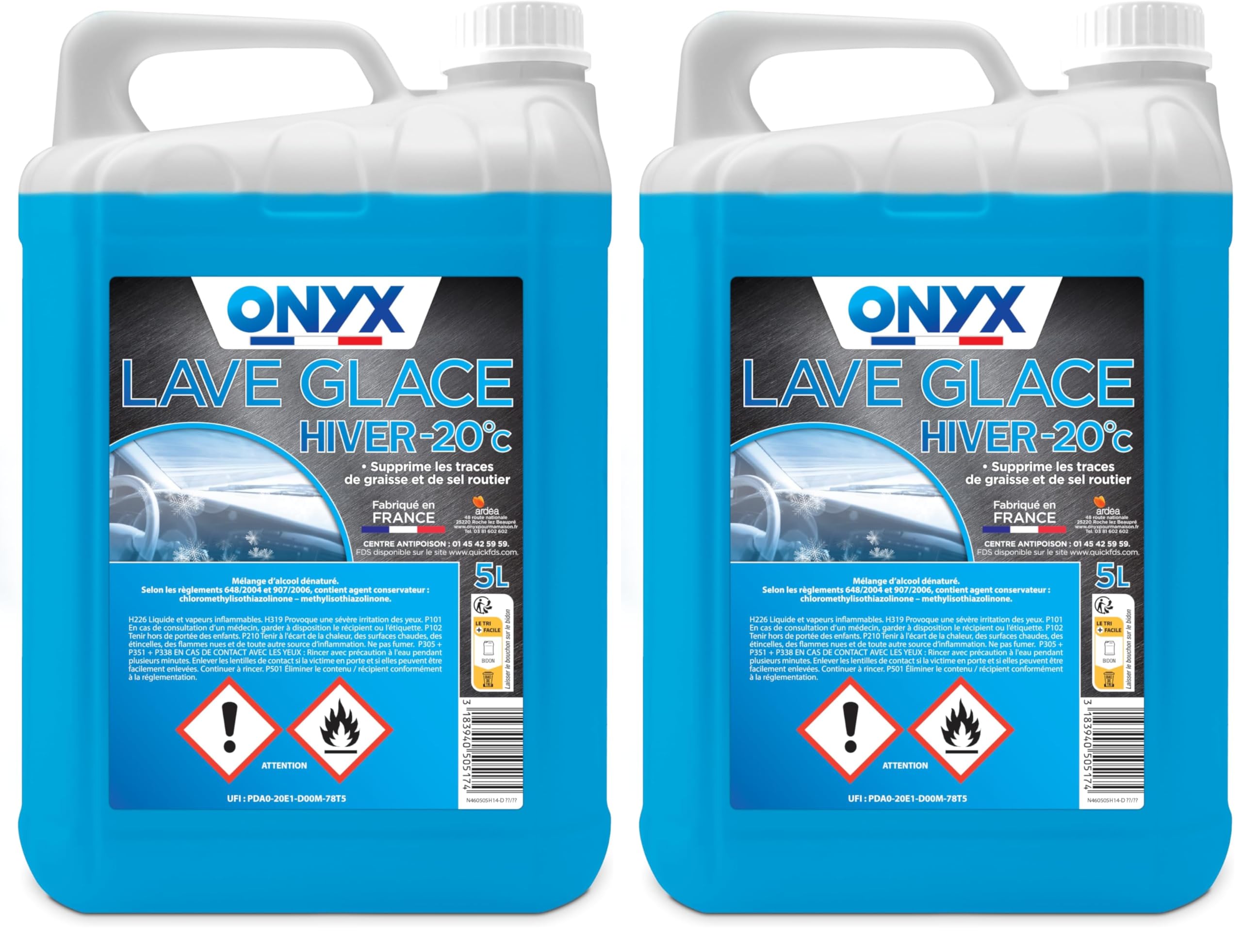 Lave glace hiver -20° Onyx nettoyant dégraissant pare-brise 5L 2x