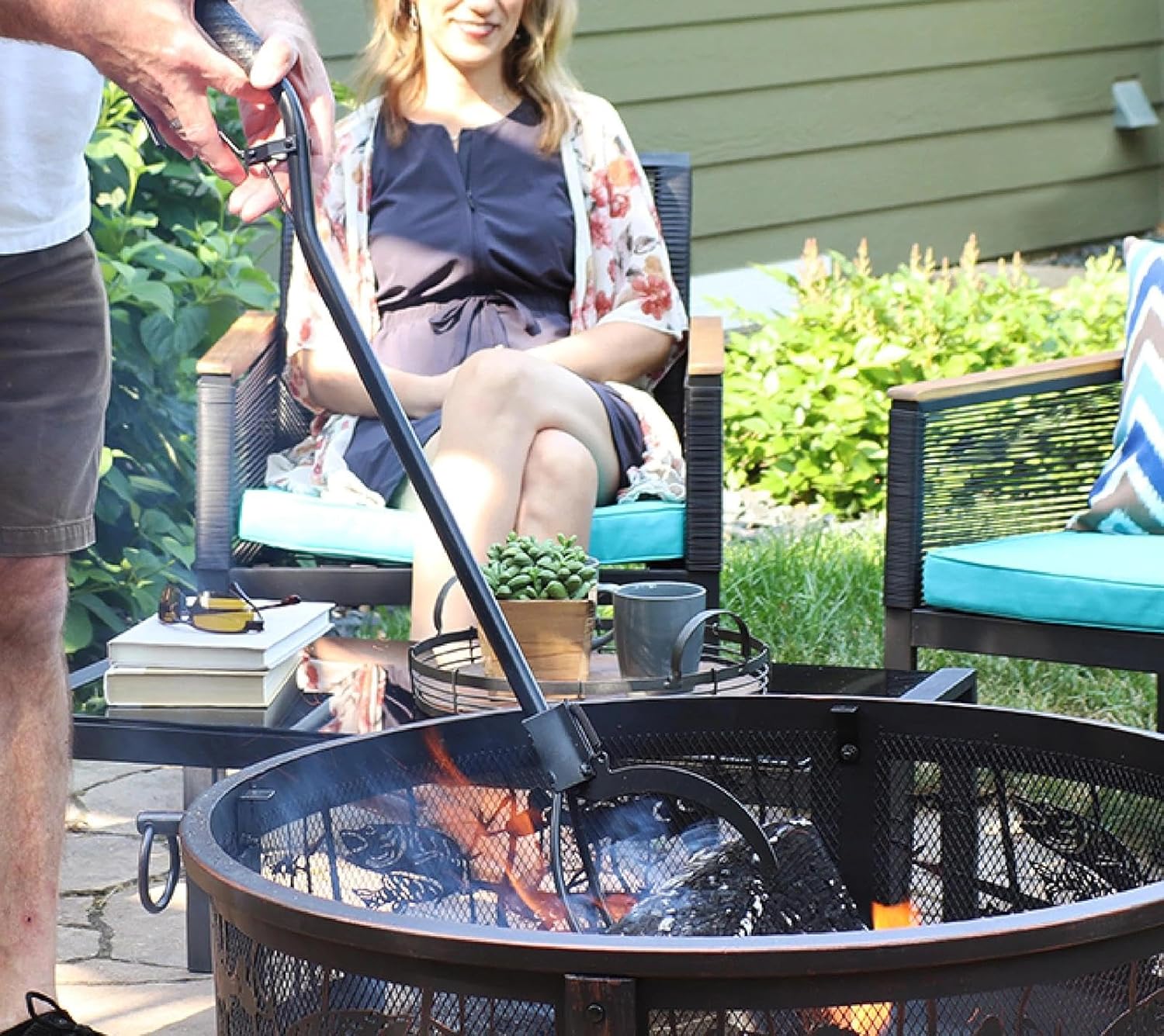 36-Inch Log Grabber Tongs - Durable Steel Spring Lever Firewood Handler & 3-Prong Fireplace Poker Tool - Long Reach Outdoor Campfire & BBQ Fire Pit Accessory
