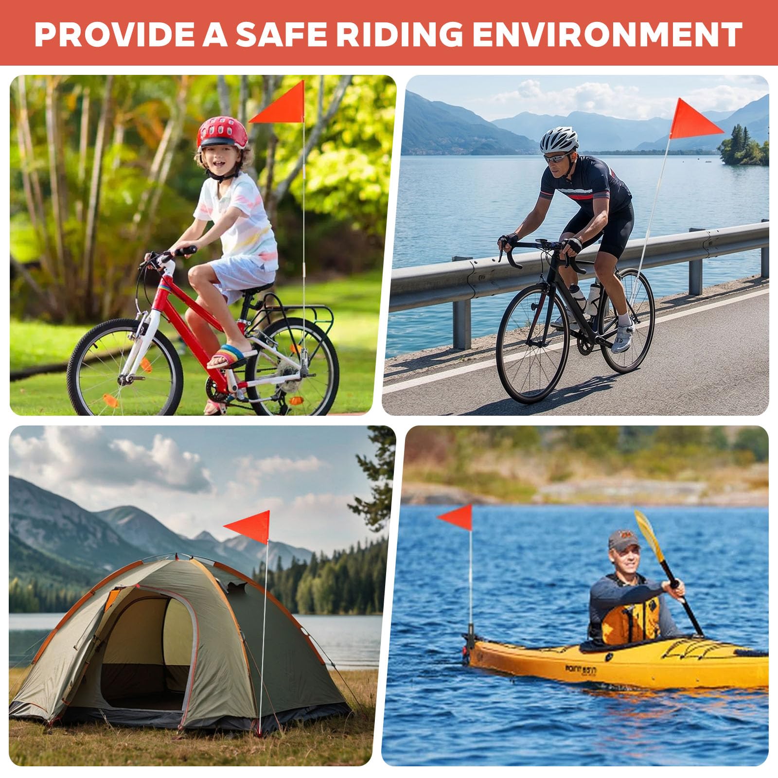 Gagliardetto per Bicicletta Bandiera Sicurezza Bandierina di Sicurezza Riflettente 150cm Bandierina Sicurezza Bicicletta (Rosso)