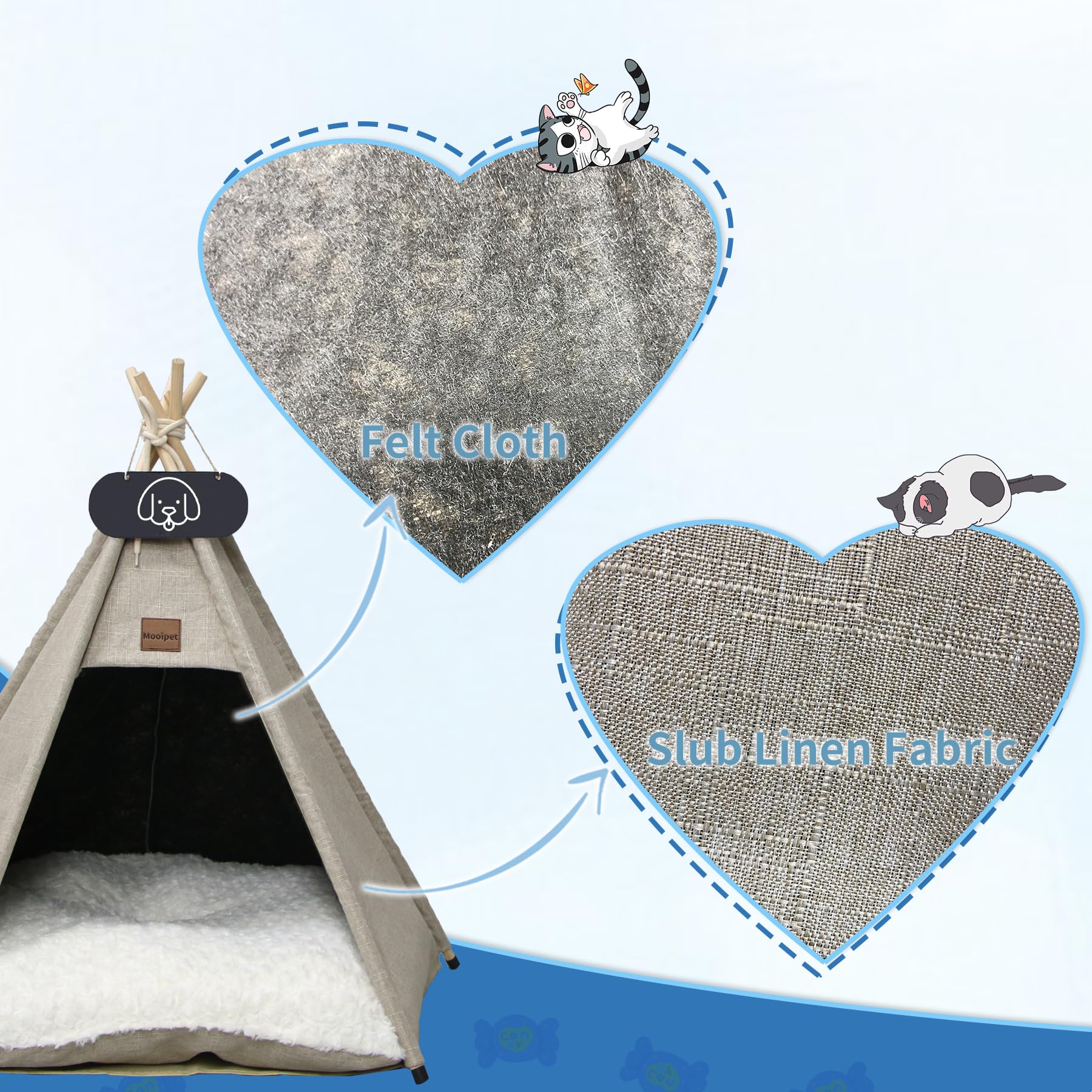 Tipi Zelt für Haustiere mit doppelseitigem Kissen Haustierzelt für Hunde/Katzen Haustierhütte Abnehmbar und Waschbar Hundehaus für Meerschweinchen Kaninchen Hamster Kätzchen 60x60x70cm