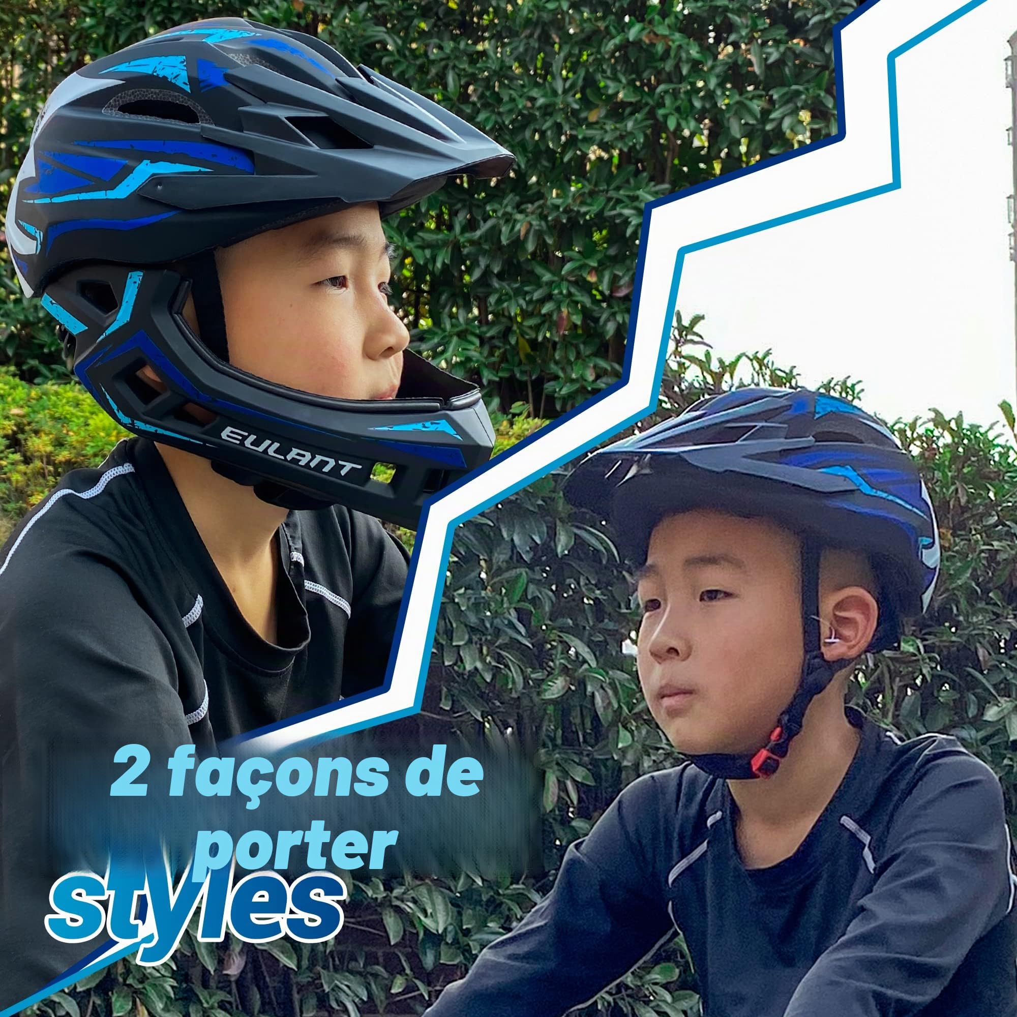 EULANT Casque Integral VTT pour Enfants,Casque Enfant avec Mentonniere pour Vélo BMX Moto Hoverboard,Poids Léger & Amovible
