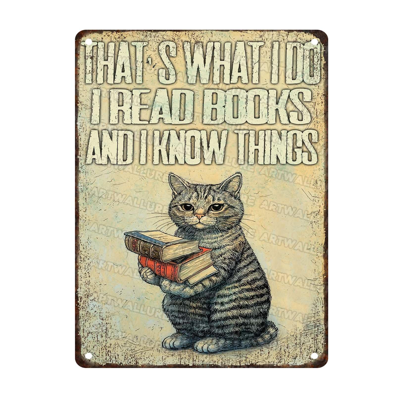 Cowboy Cat Posters That's What I Do I Read Books Poster Vintage Tin Sign Cowboy Cat With Book Posters for Wall Art Book Club for Bar Home Decor 12x16Inch