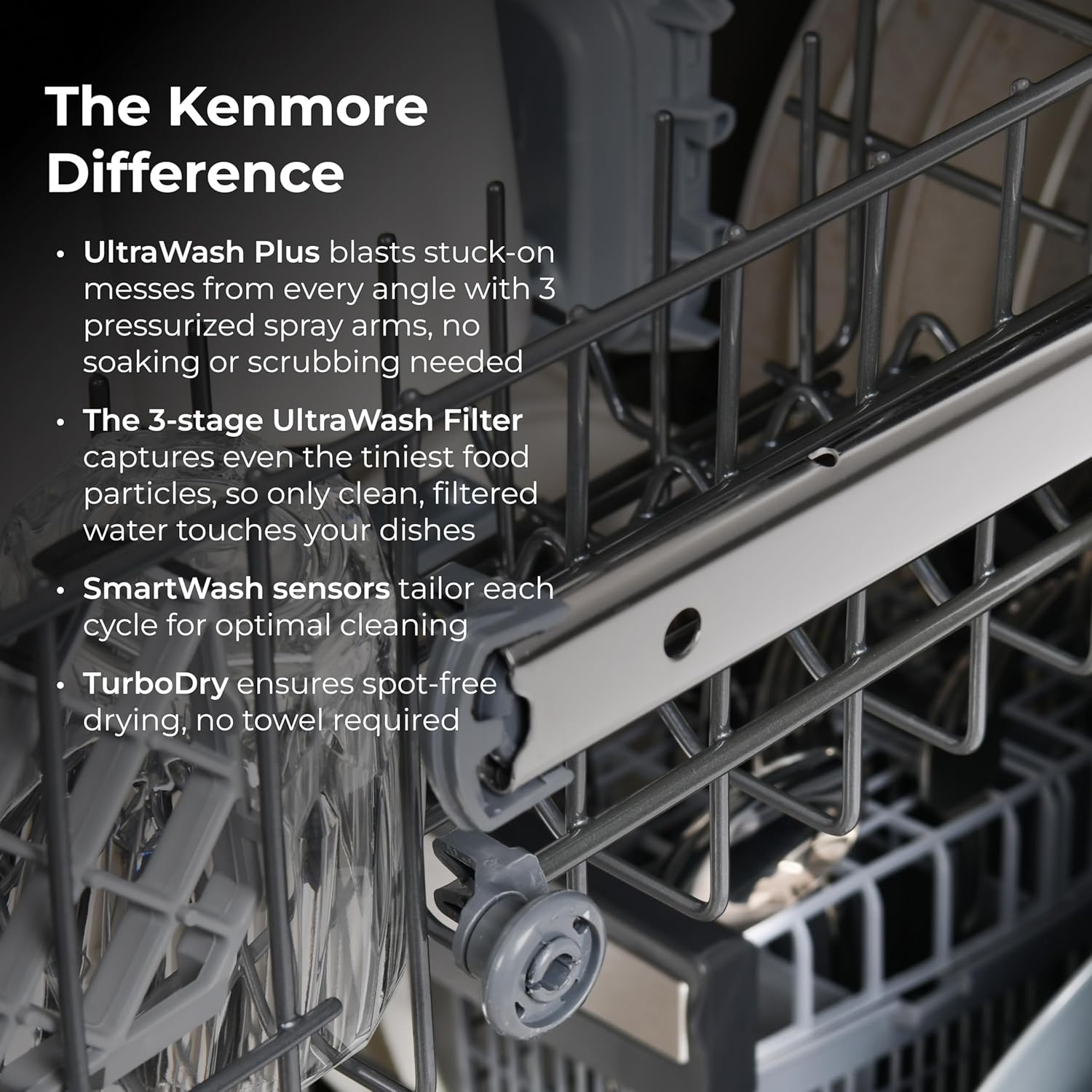 Kenmore 22-14709 18" Compact Built-In Dishwasher - UltraWash Plus, TurboDry, EasyFlex Third Rack & SmartWash - 10 Place Settings - 45 DBA - ENERGY STAR Certified - 18" - Black