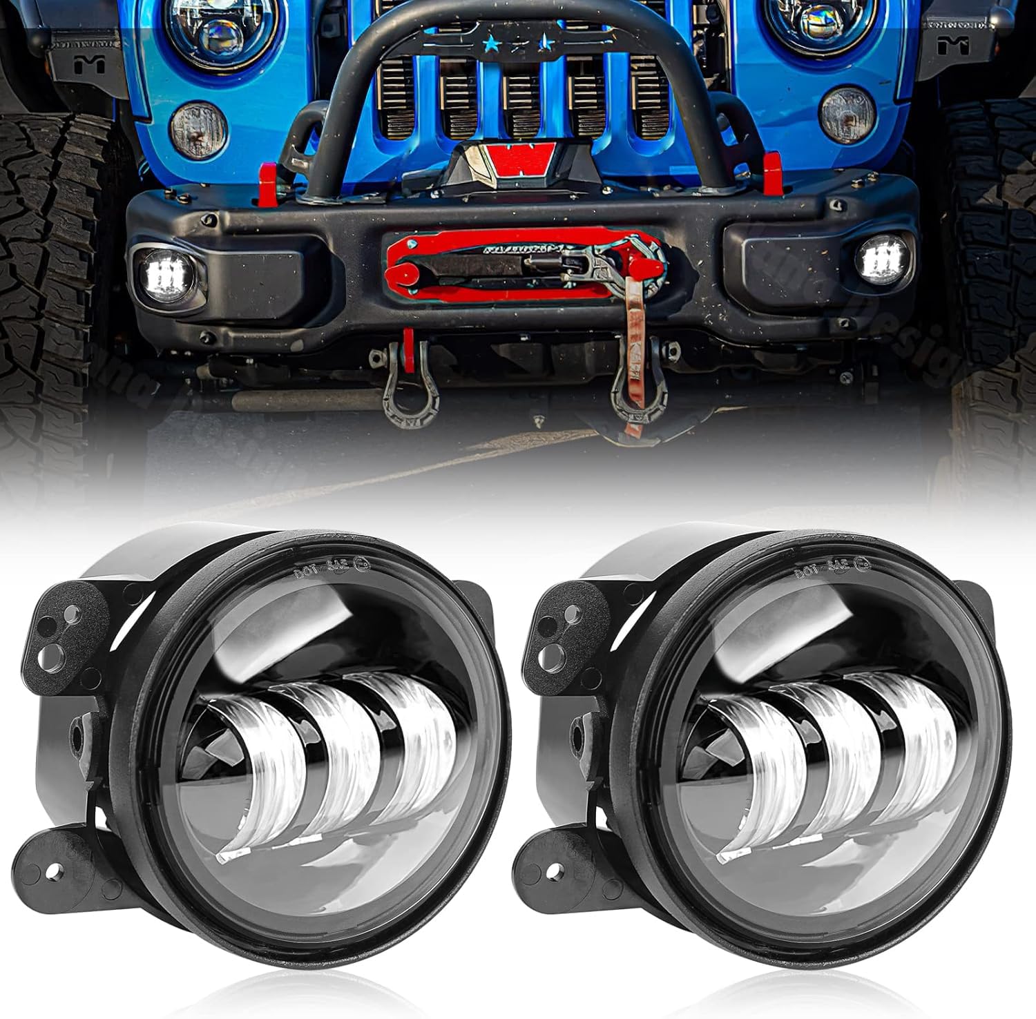 Reflektor przeciwmgielny, 4 cale, 30 W, LED, przedni zderzak, światło przeciwmgielne, uniwersalne do wszystkich modeli Wrangler, 1 para, kolor czarny