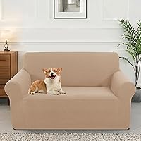 Vista 27 de Funda elástica para sofá, lavable, protector de muebles con espuma antideslizante y parte inferior elástica para niños, perros (sofá biplaza/beige)