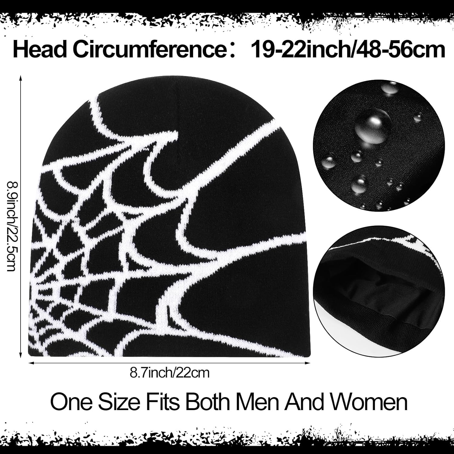 Jeyiour 4 Pcs Y2k Beanies Spider Web Pattern Beanie Gothic Acrylic Knitted Hat Casual Streetwear Outdoor for Men Women