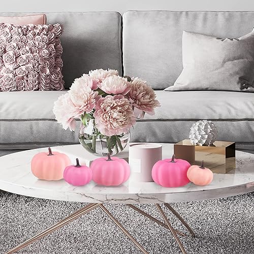 Miniatura 8 de 12 calabazas artificiales de otoño pequeñas, calabazas artificiales de color rosa sintético, calabazas decorativas de espuma para regalos, bodas,
