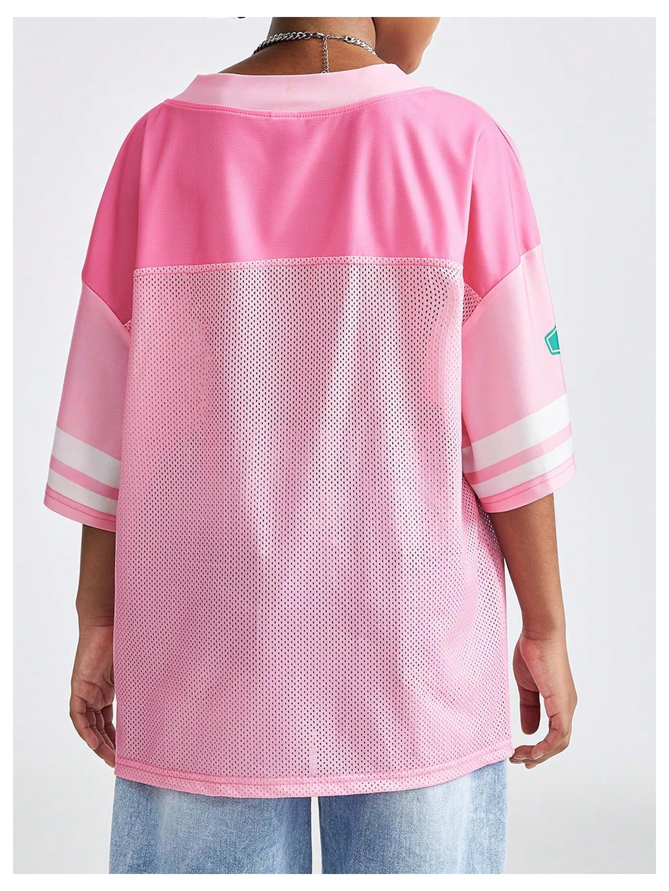 Floerns Camicia in jersey da ragazza stampata oversize a maniche corte in rete con scollo a V camicie sportive in jersey