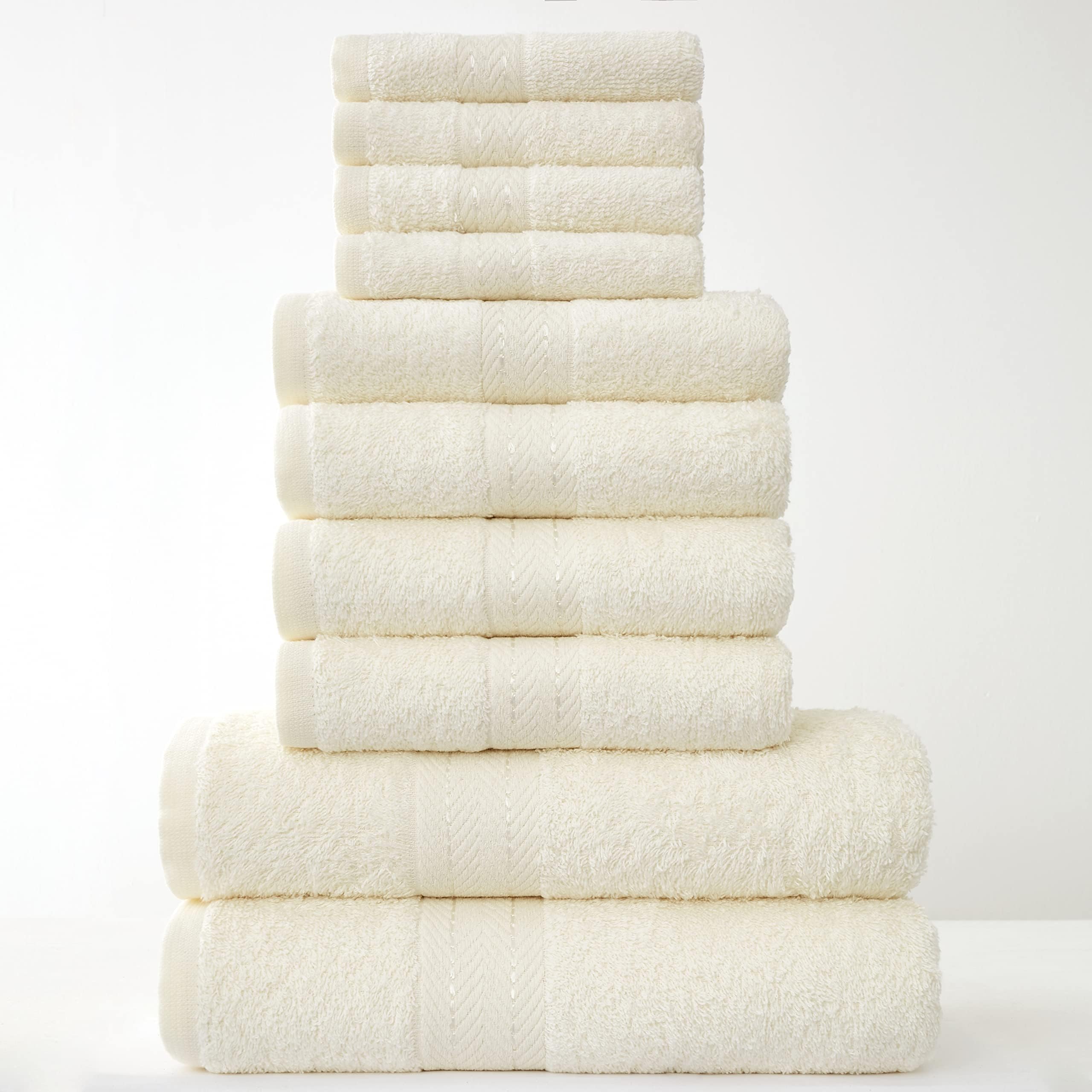 GC GAVENO CAVAILIA Towels Family Bale Set - 10 Piece 100% Egyptian Cotton, 4x Face 4x Hand 2x Bath Towel, Premium Quality Highly Water Absorbent Bathroom Accessories, Machine Washable, Cream