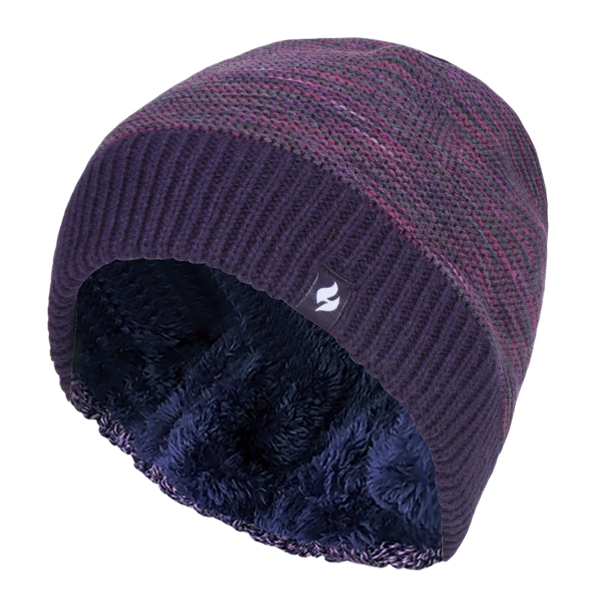 Heat Holders Women's Purple - Garter Knitting Pattern Thermal Knitted Beanie Hat For Winter With Fleece Lining (One Size, )