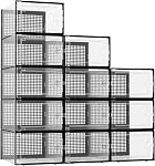 Kuject X-Large Boîtes de chaussures Organisateurs Fit US Taille des femmes 12 / Taille des hommes 11 | Extra-haut 6.42", En plastique transparent, boîte de chaussures empilable pour entrée, placard, sous le lit, remplacement de la raquette,12 Boîte noire